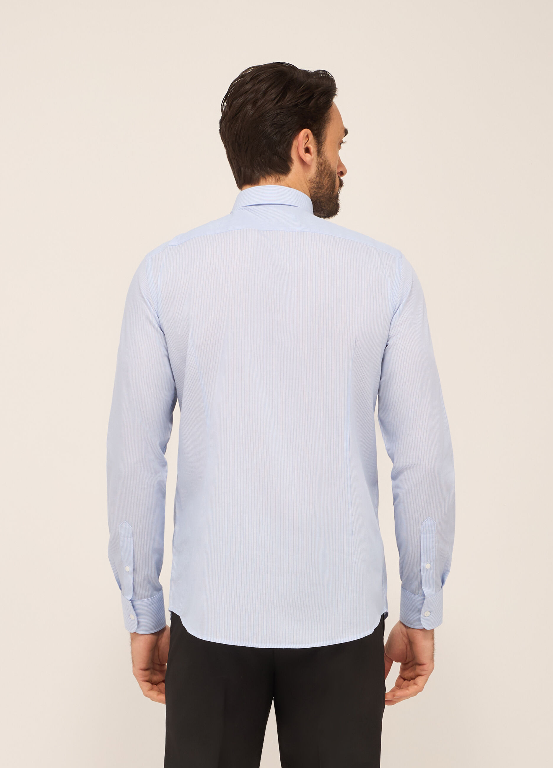 Camicia slim fit in misto cotone a righe uomo_1