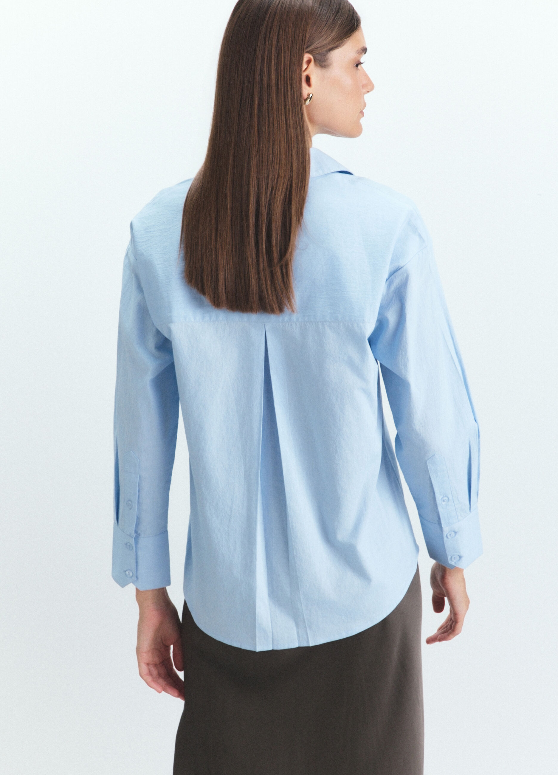 Camicia Fit Over con collo alla francese in popeline di puro cotone donna_2