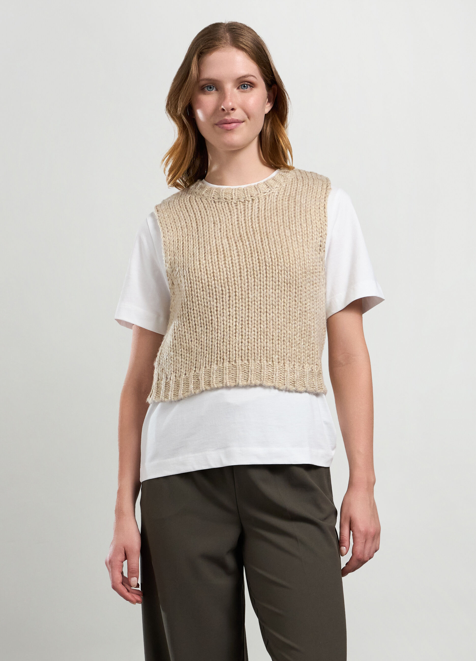 Gilet tricot con filo lurex donna_0