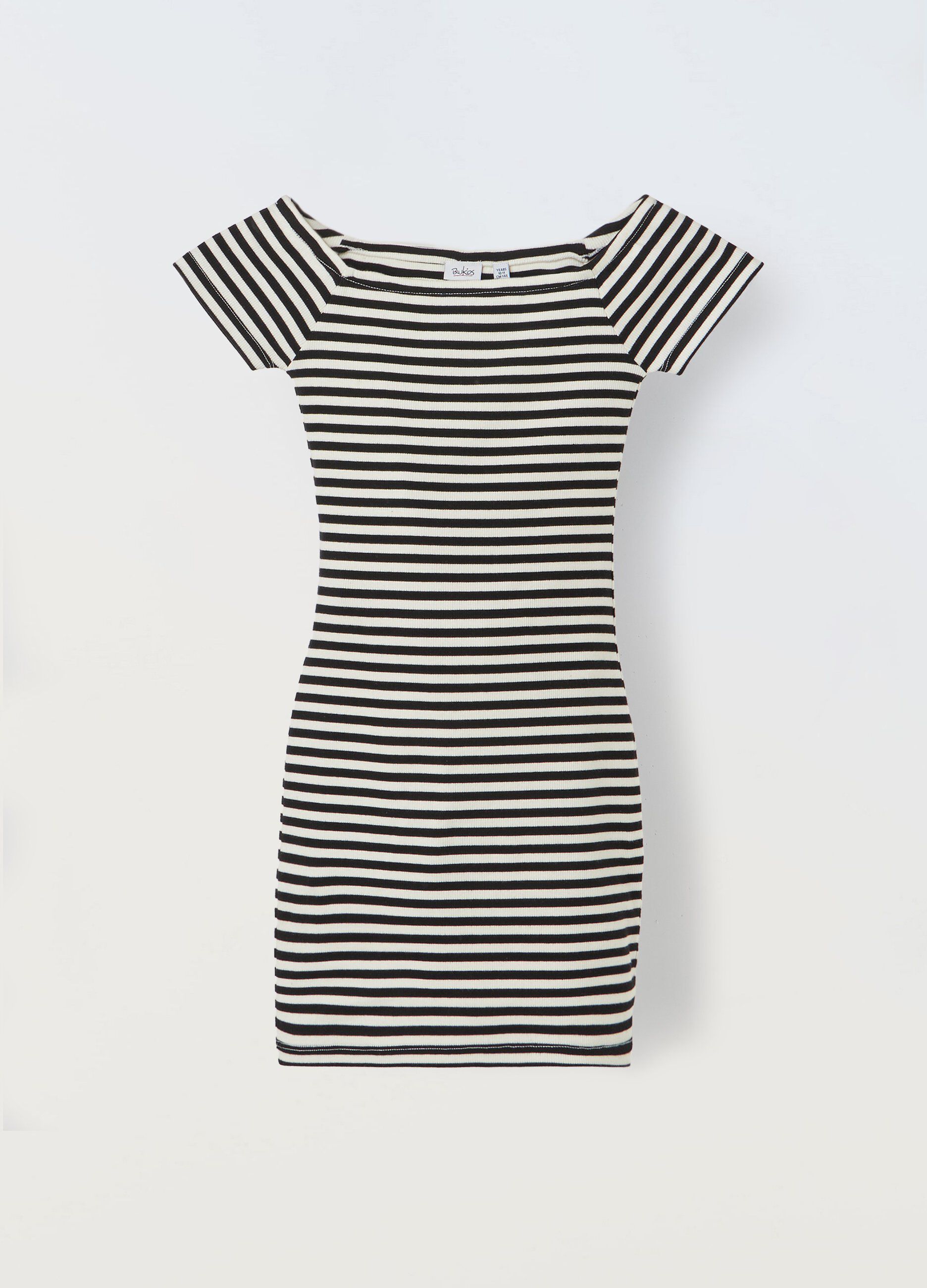 Vestito corto a righe in cotone stretch ragazza_0