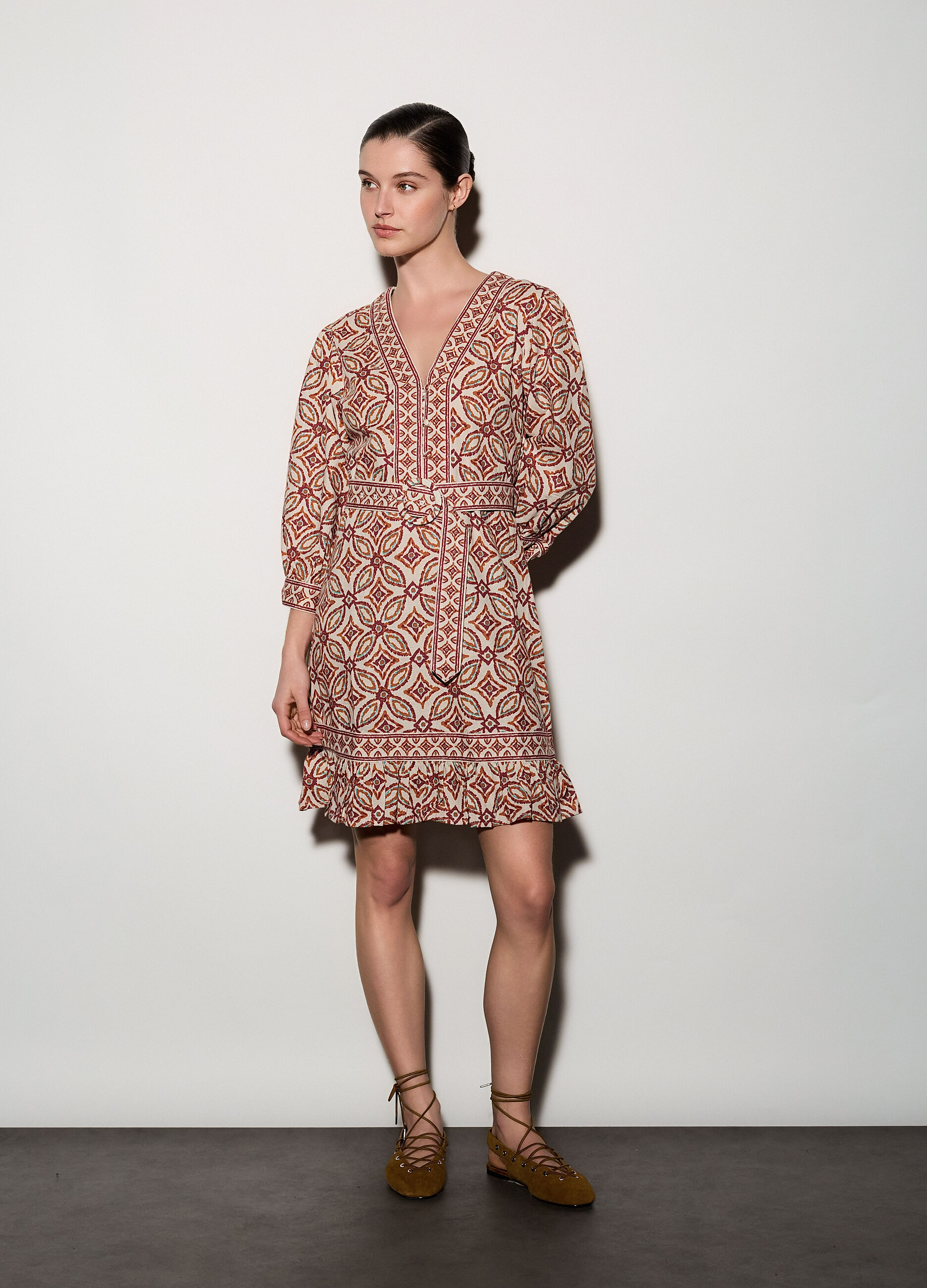 Abito corto misto lino donna_0