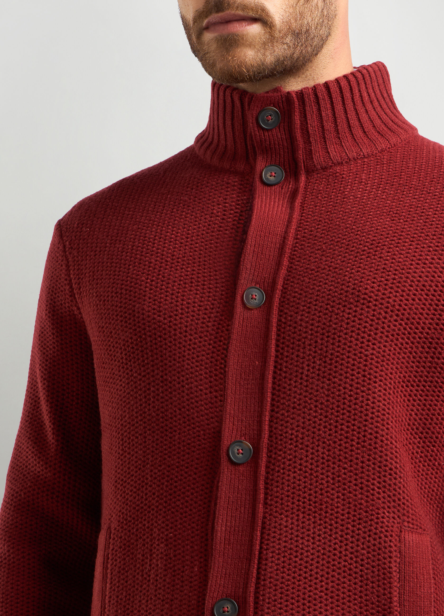 Cardigan collo alto in maglia rasata a rovescio uomo_2