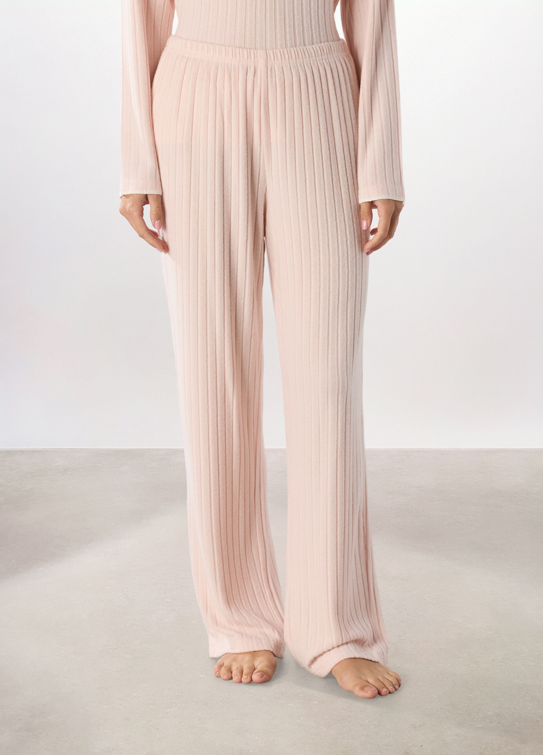 Pantalone pigiama lungo a coste donna_1