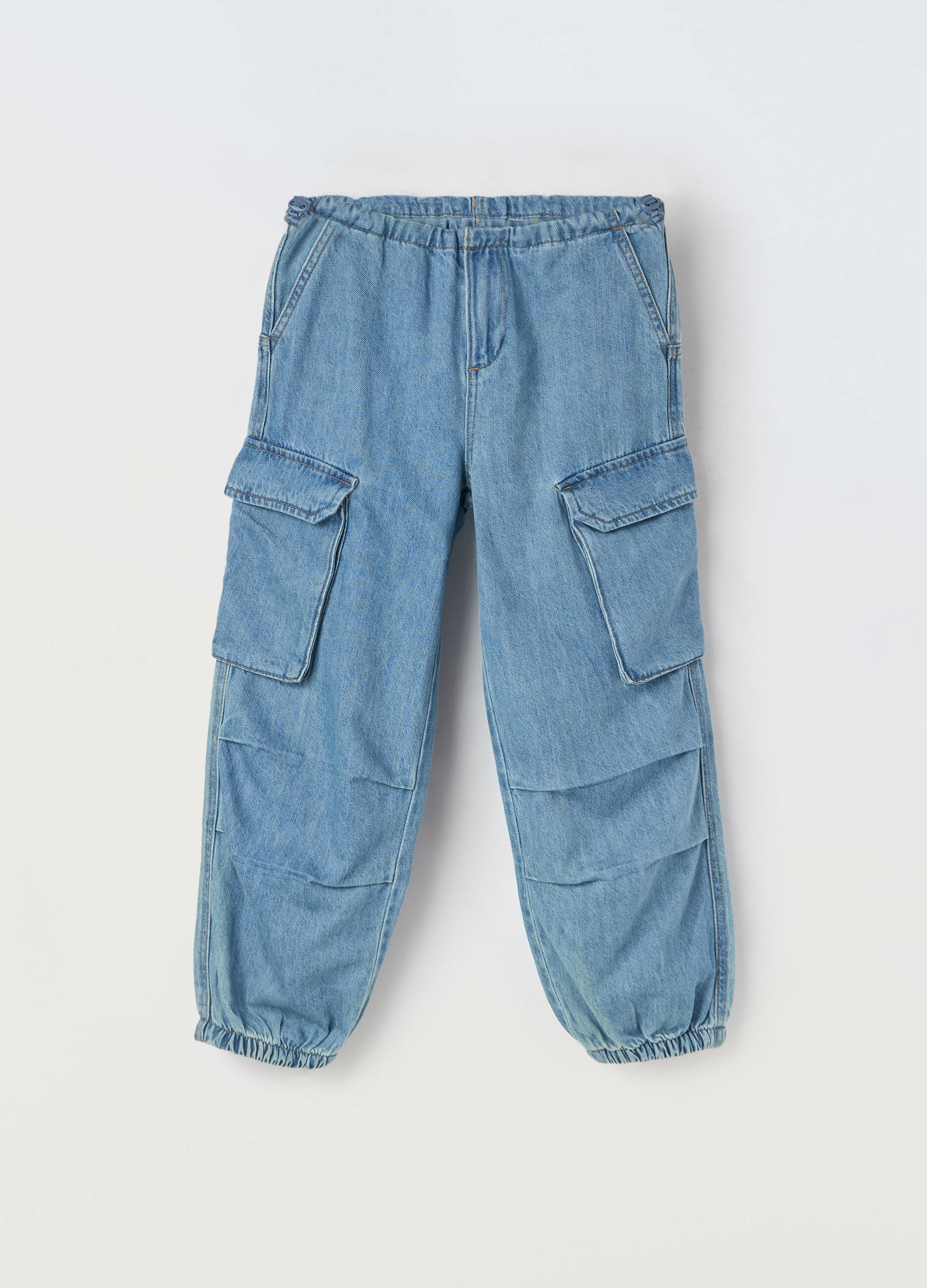 Pantaloni parachute in denim di misto cotone ragazza_0