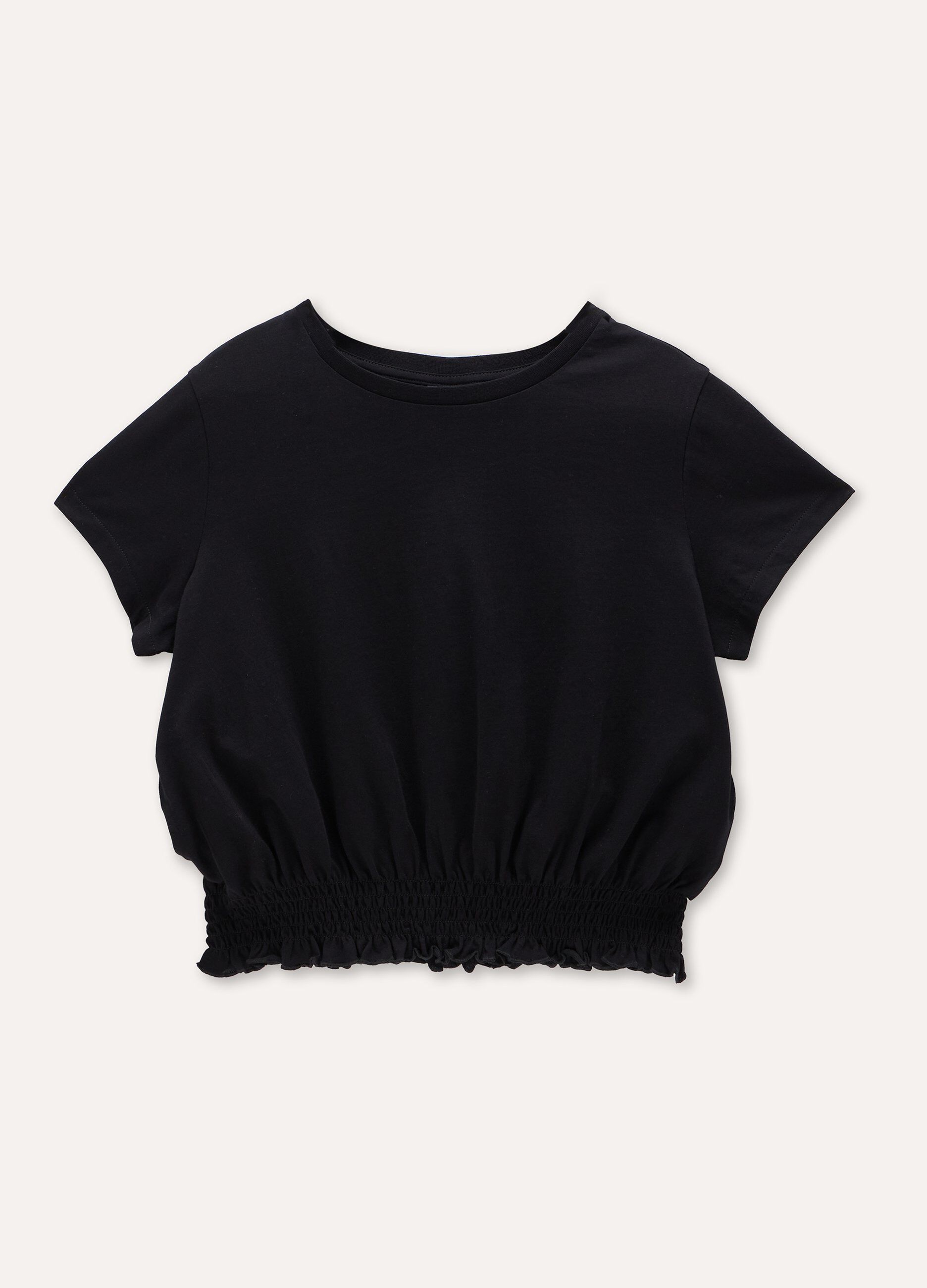 T-shirt in puro cotone con punto smock ragazza_0