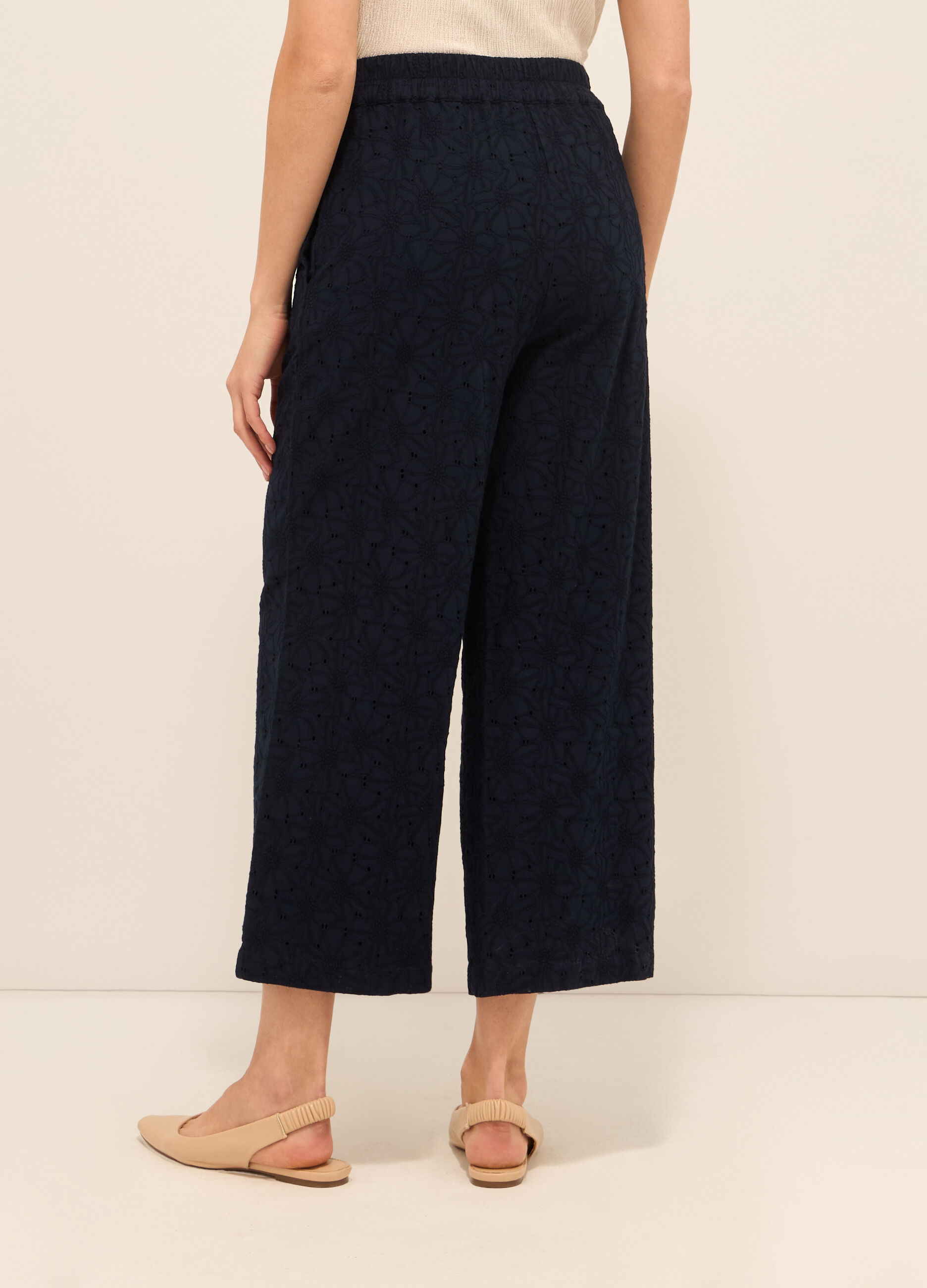 Pantaloni palazzo in puro cotone con ricami donna_0