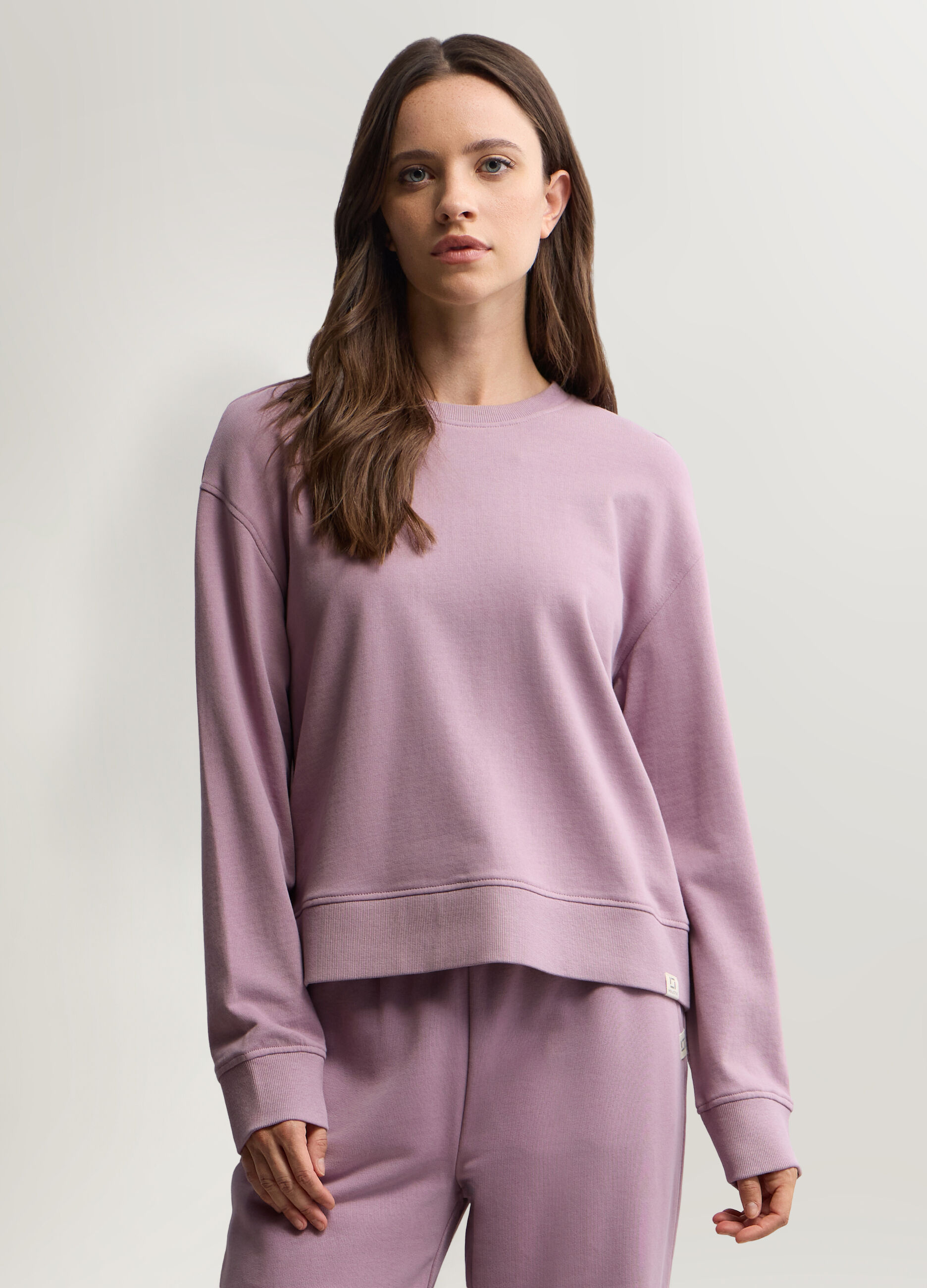 Felpa girocollo in puro cotone garzato donna_0