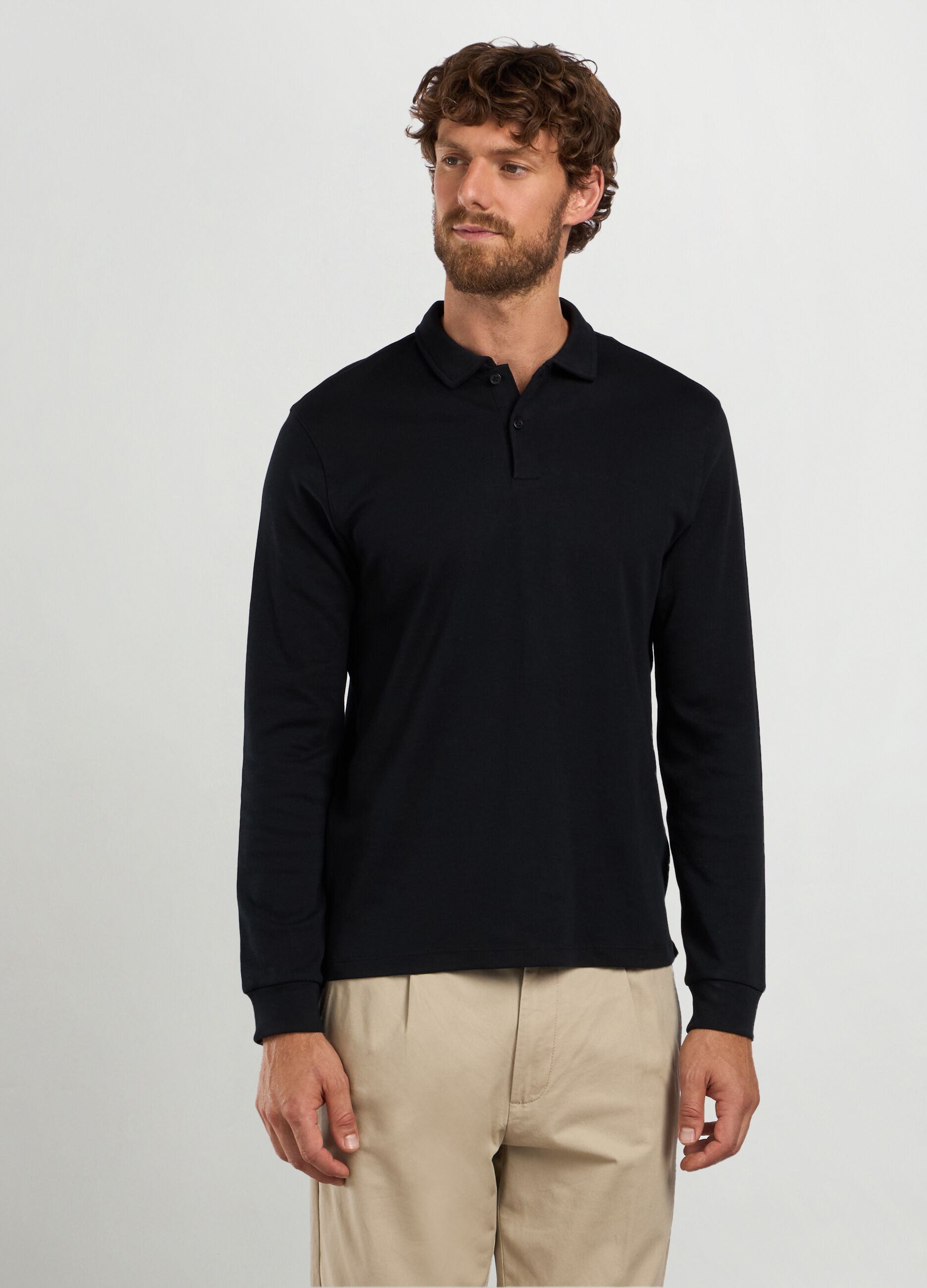 Polo a maniche lunghe in puro cotone uomo_0