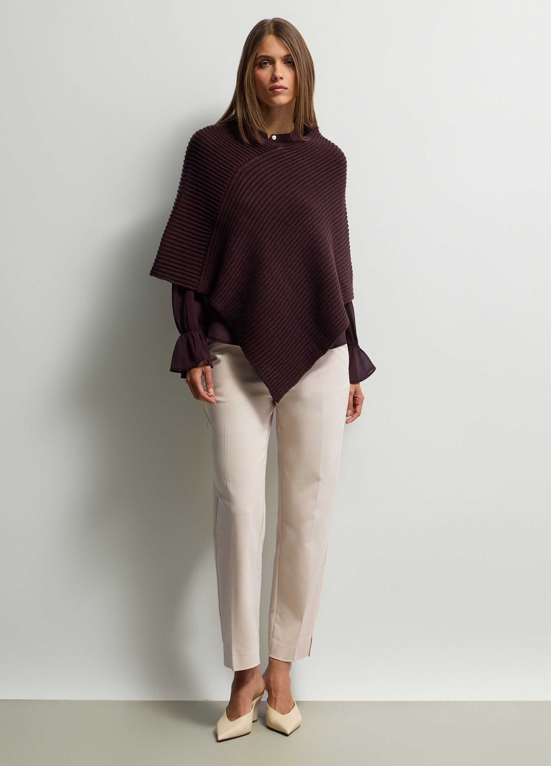 Poncho girocollo in costina donna_0