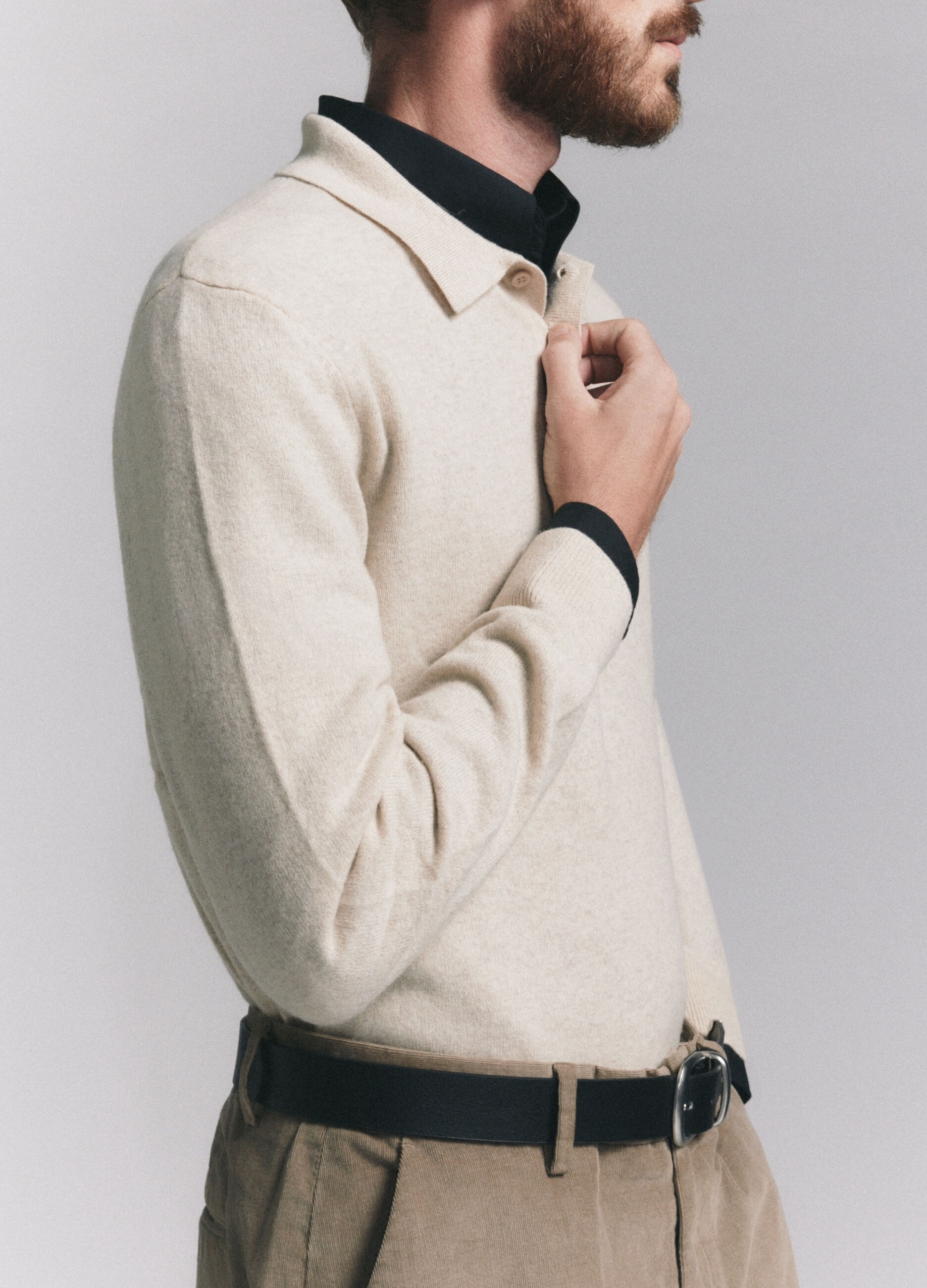 Polo a maniche lunghe in maglia di lambswool uomo_3