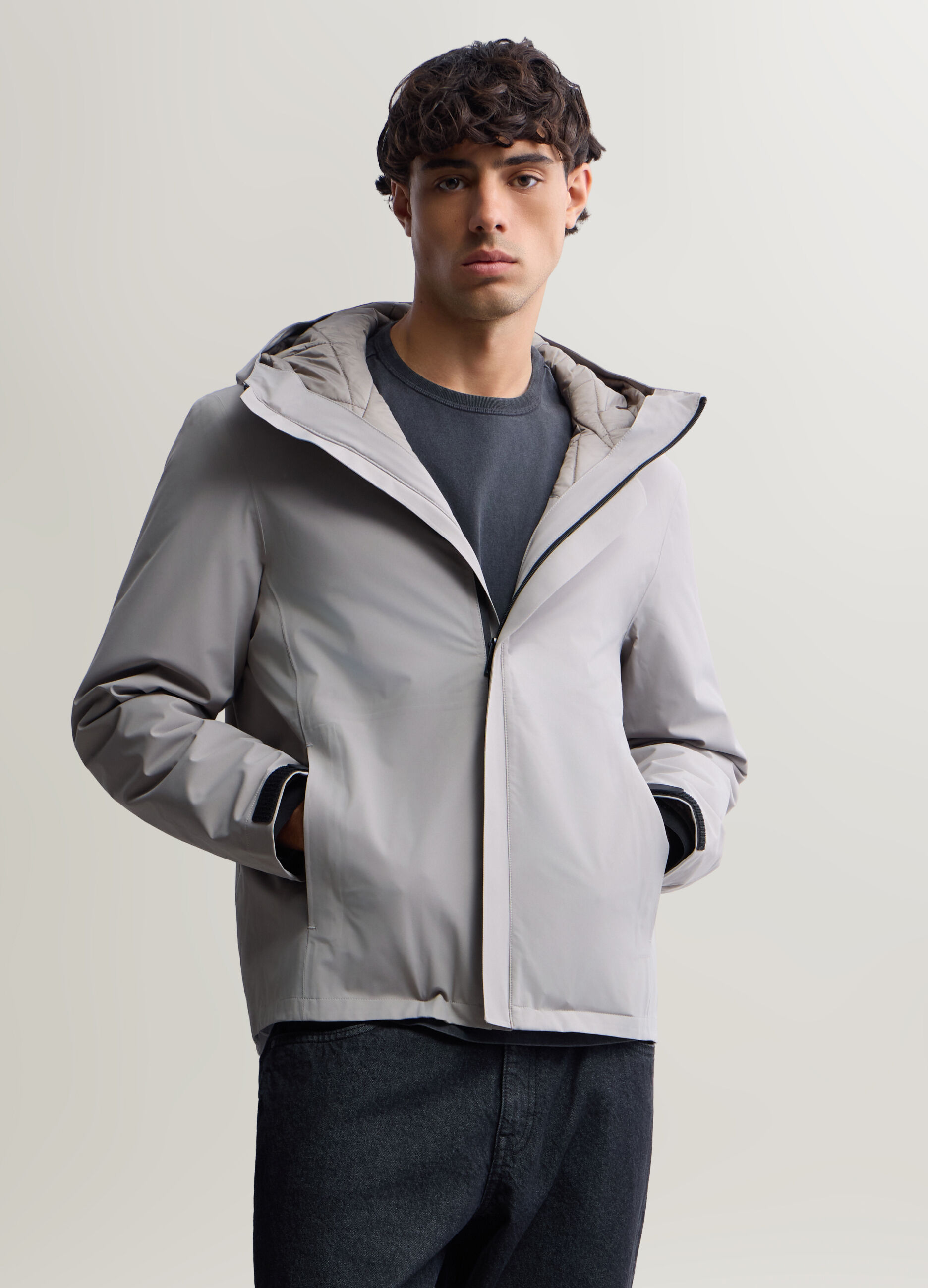 Parka con cappuccio in tessuto tecnico uomo_0