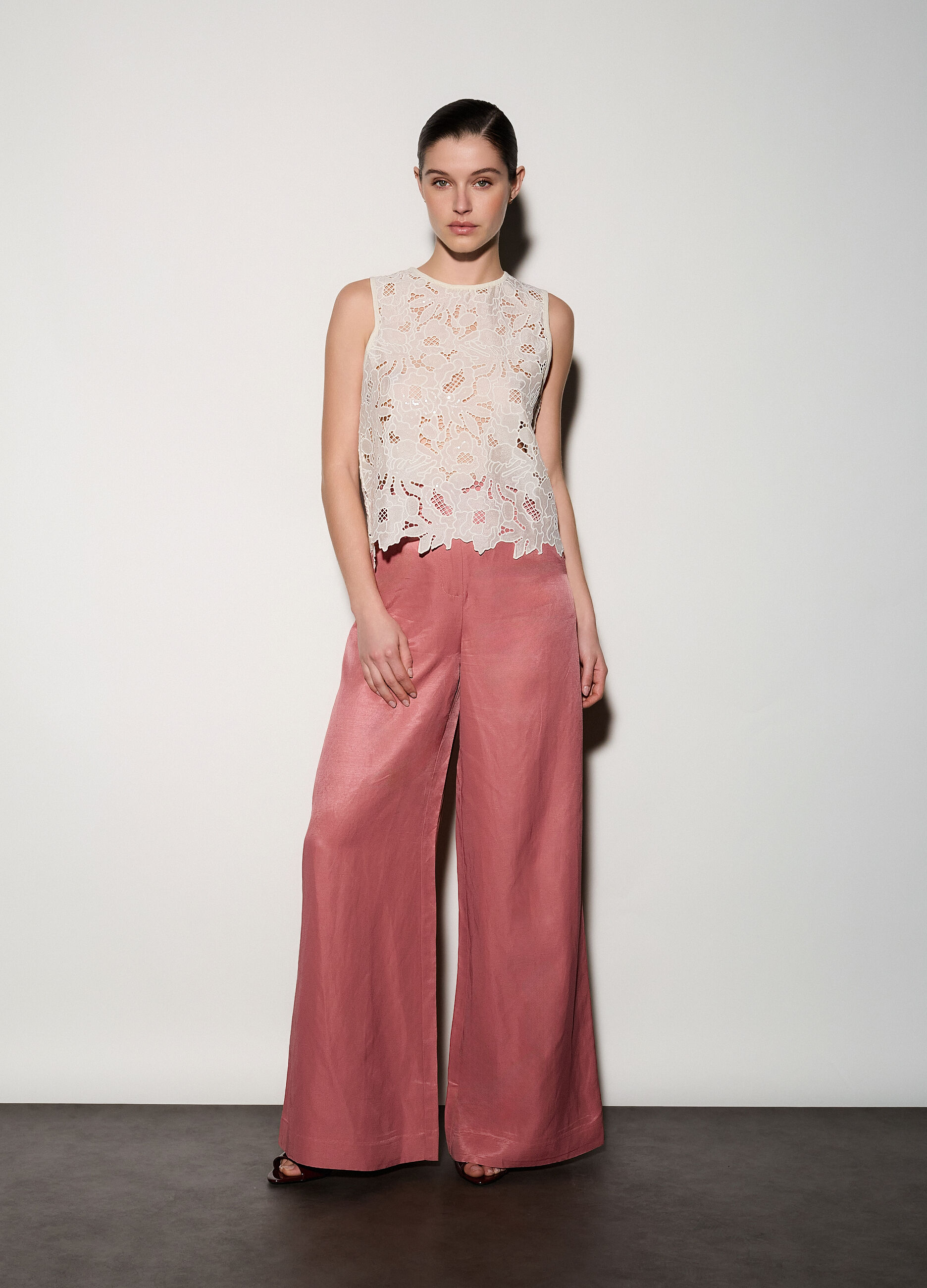 Top girocollo in popeline donna
