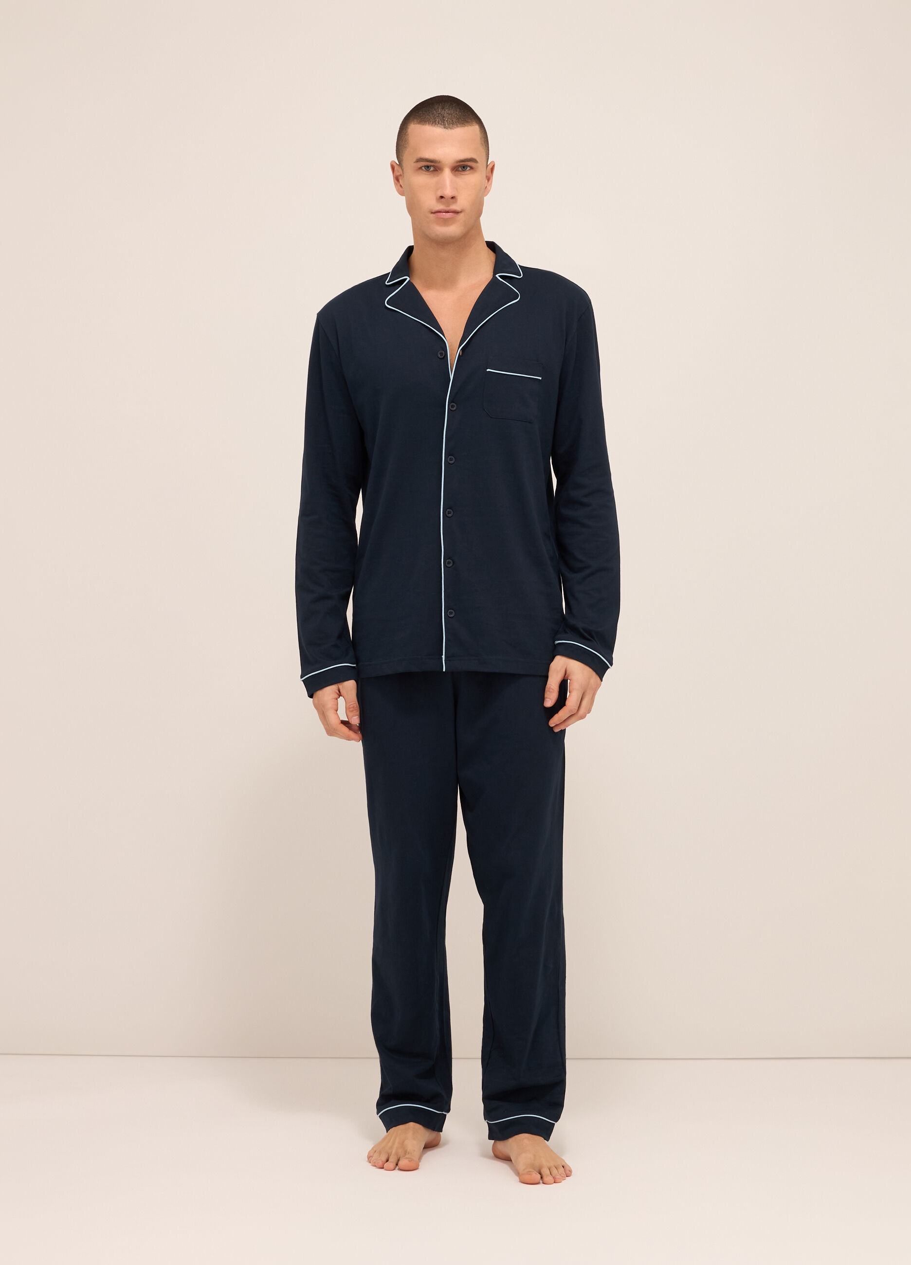Pigiama a camicia in puro cotone uomo_0