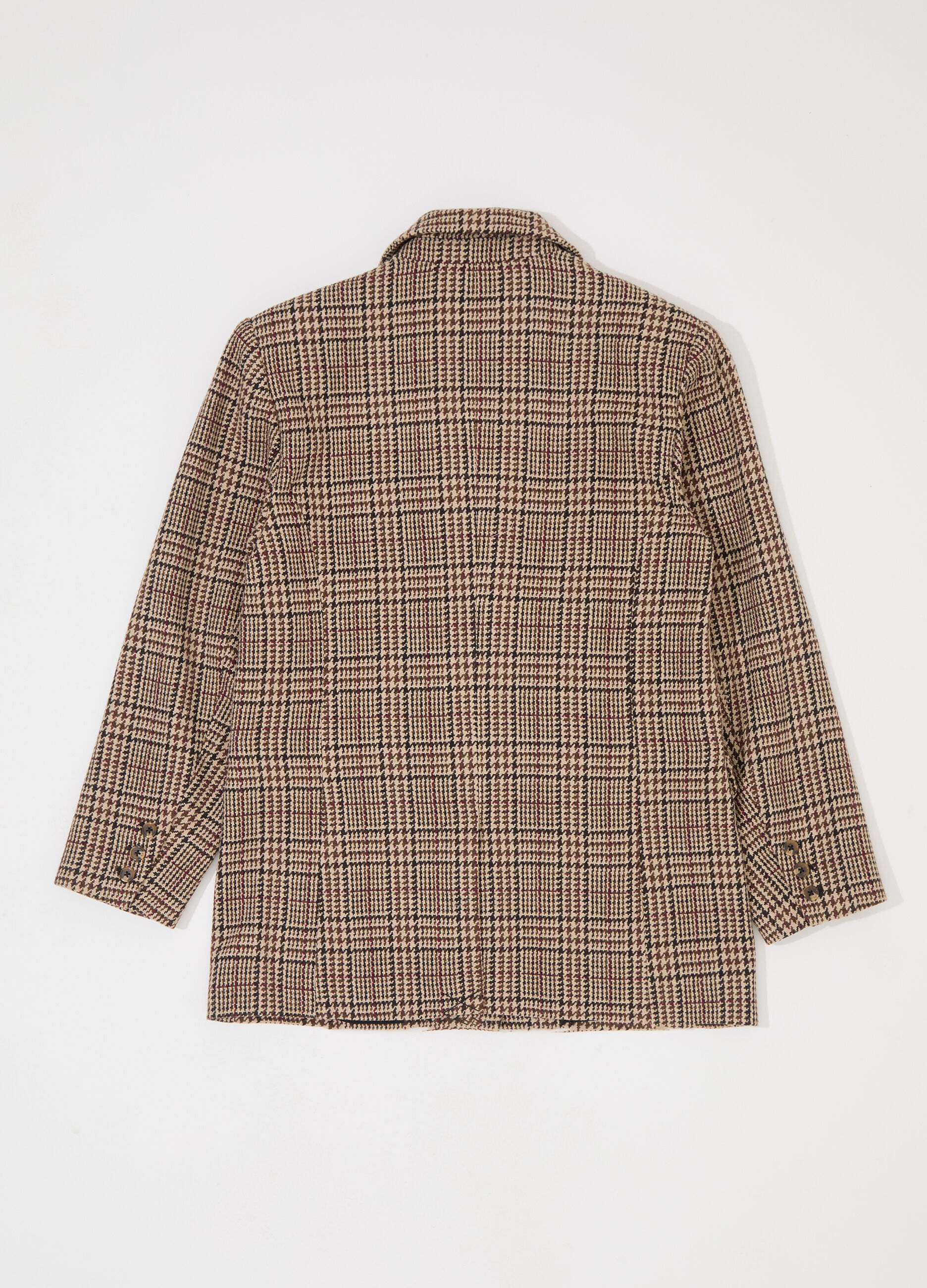 Blazer lungo in misto lana a quadri donna_5