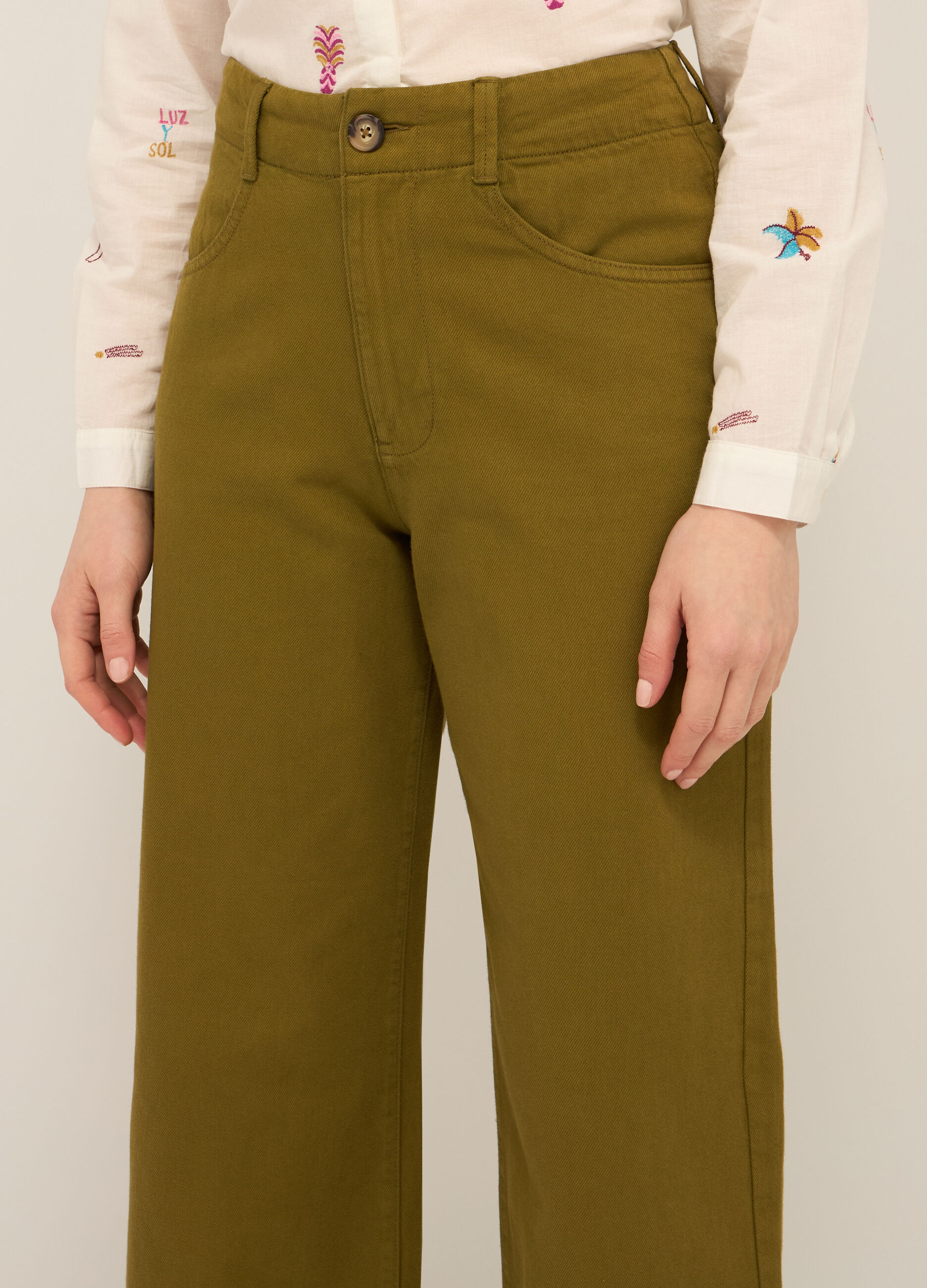 Pantaloni cropped in denim di puro cotone donna_2