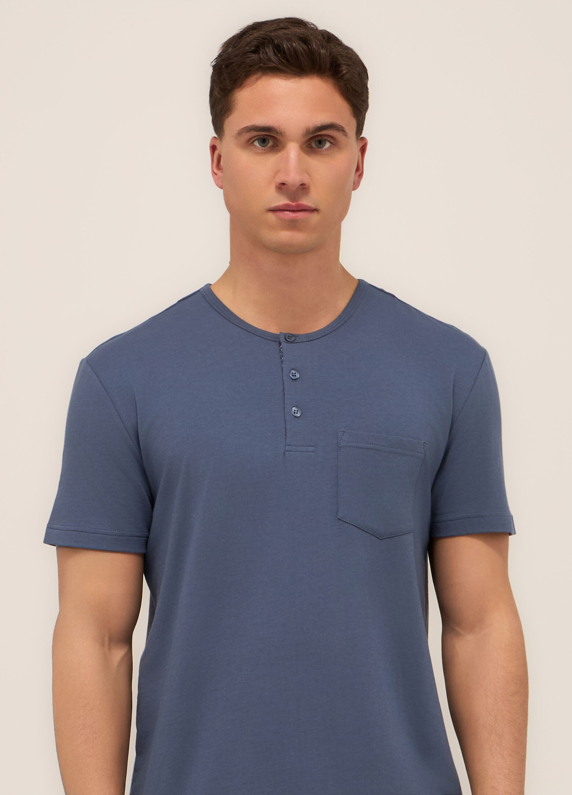 Pigiama corto serafino in cotone stretch uomo_2
