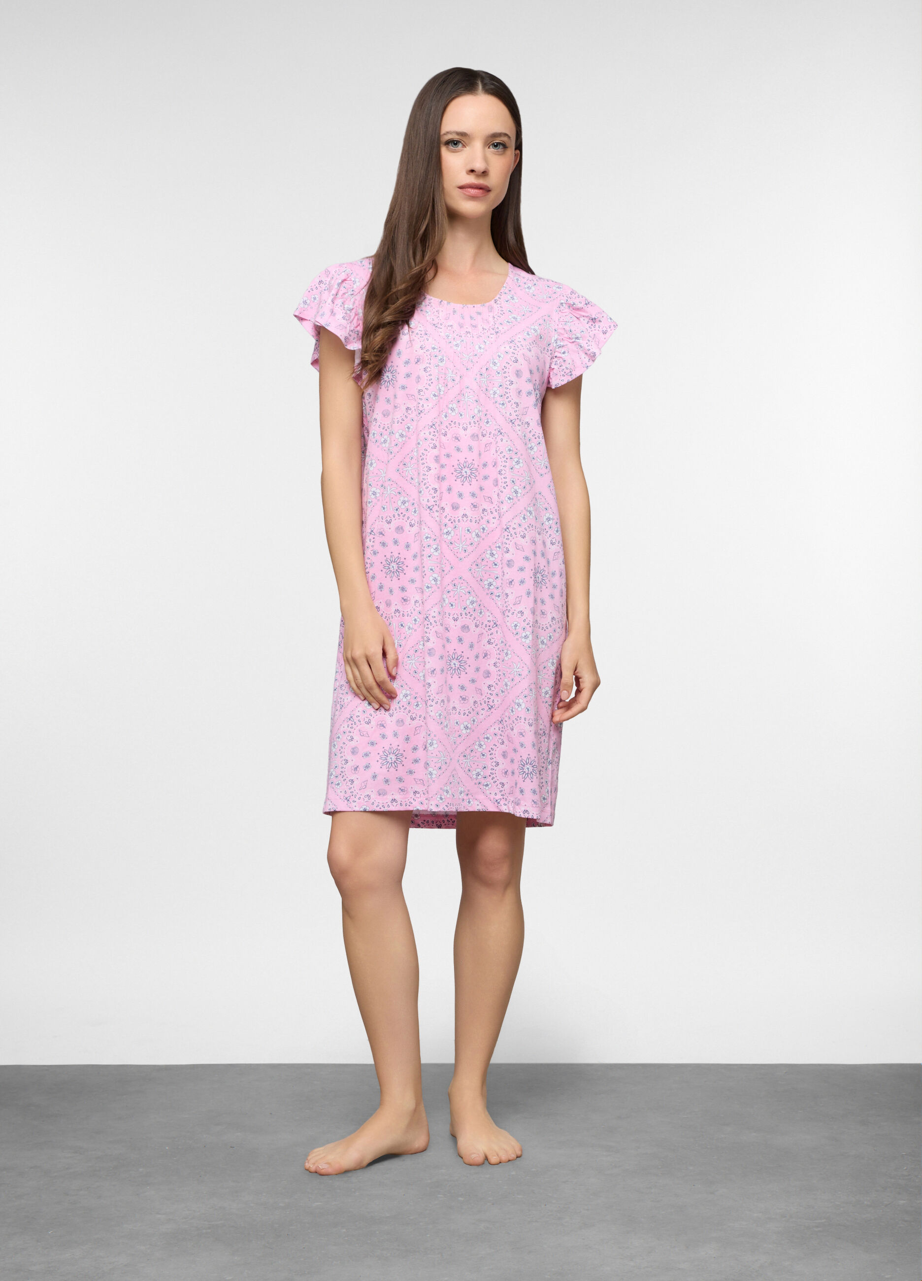 Camicia da notte corta in jersey di puro cotone donna_0