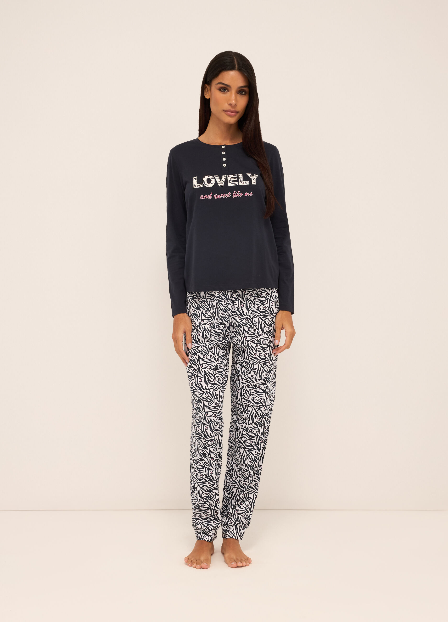 Set pigiama lungo in puro cotone donna_0