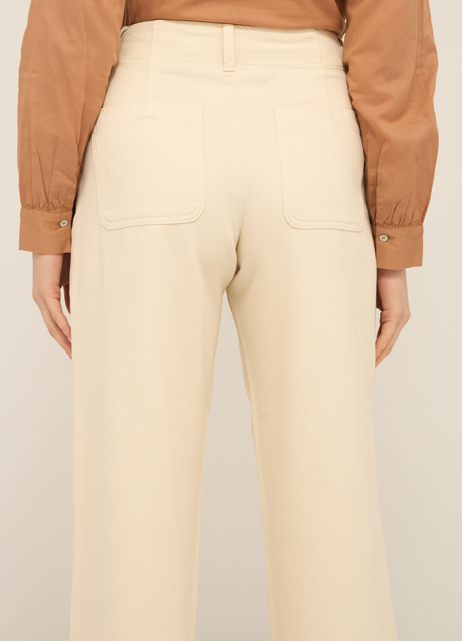 Pantaloni wide leg in denim di puro cotone donna_2