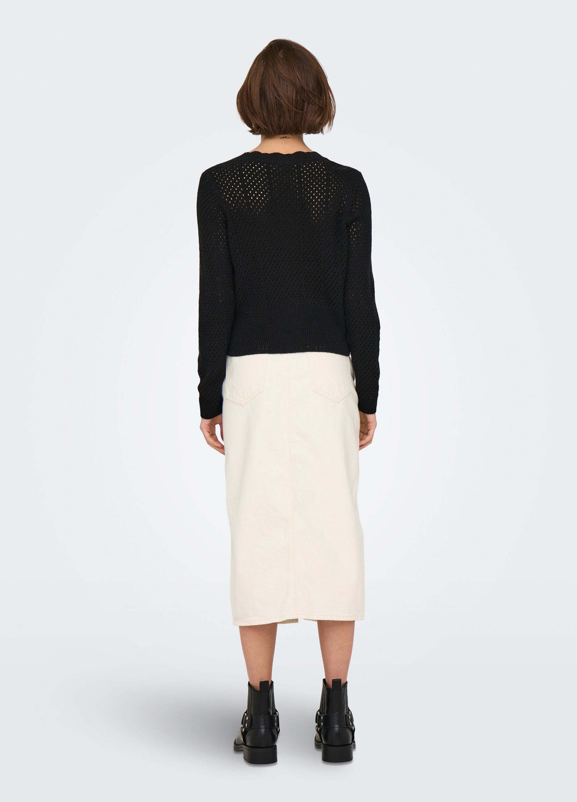 Cardigan tricot con lavorazione traforata donna_1