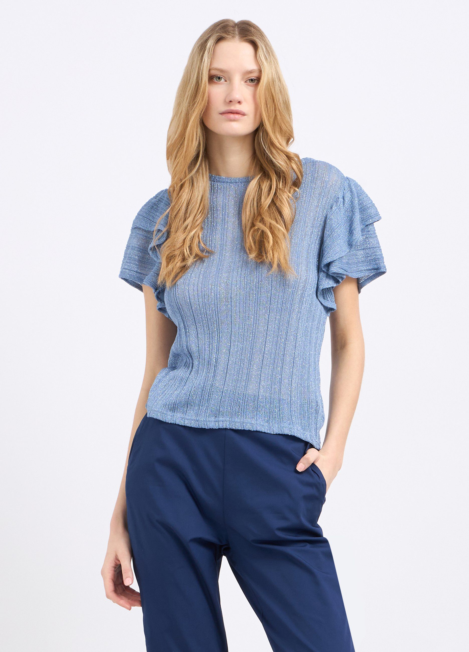 T-shirt in misto viscosa con filo lurex donna_0