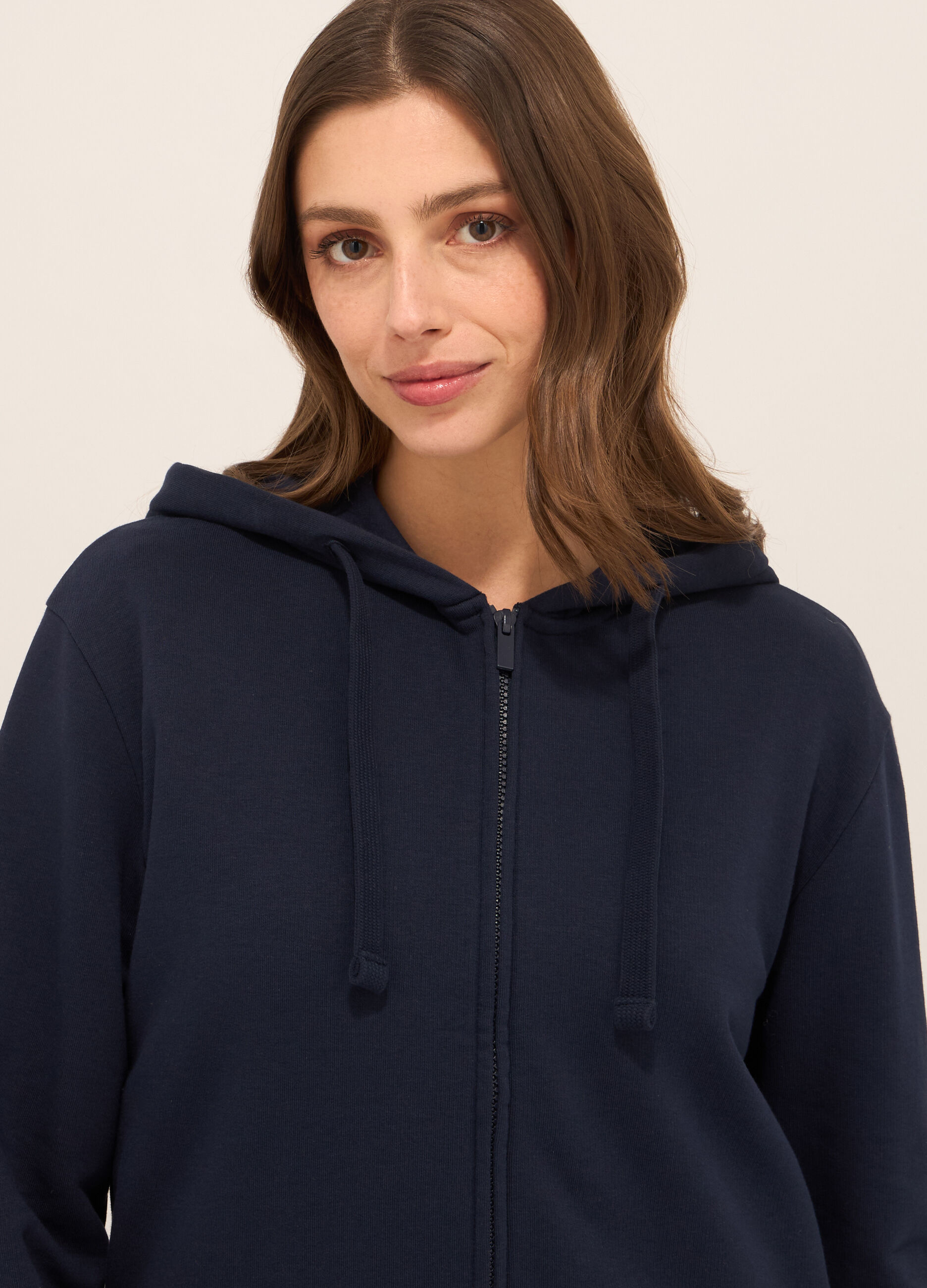 Felpa misto cotone con cappuccio donna_2