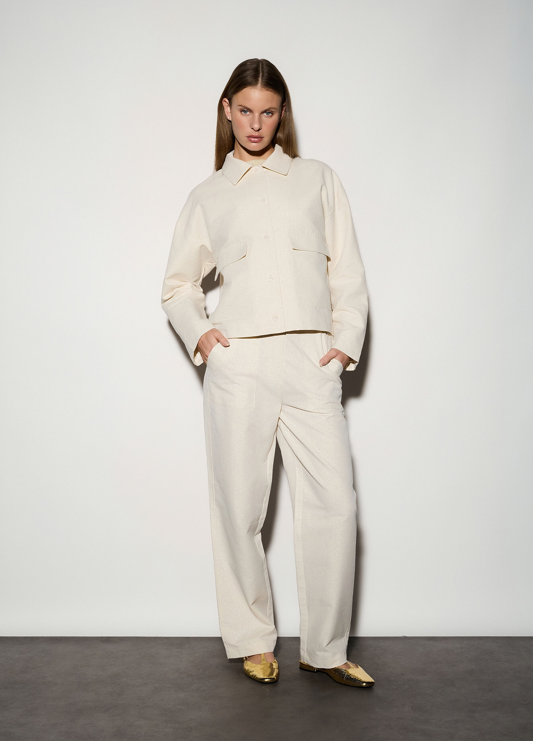 Giacchina misto lino con colletto alla francese donna_0