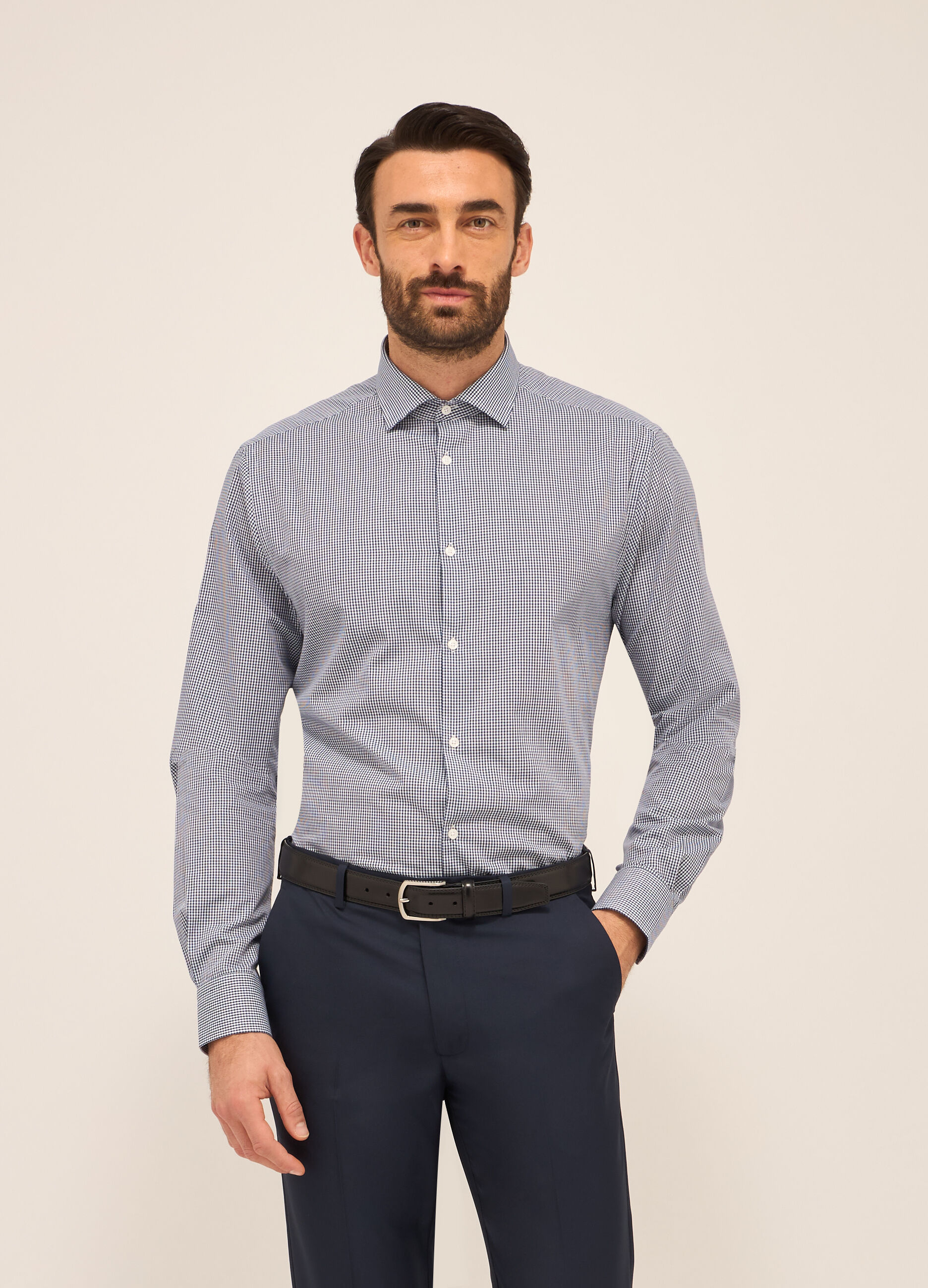 Camicia regular fit in misto cotone a quadretti uomo_0