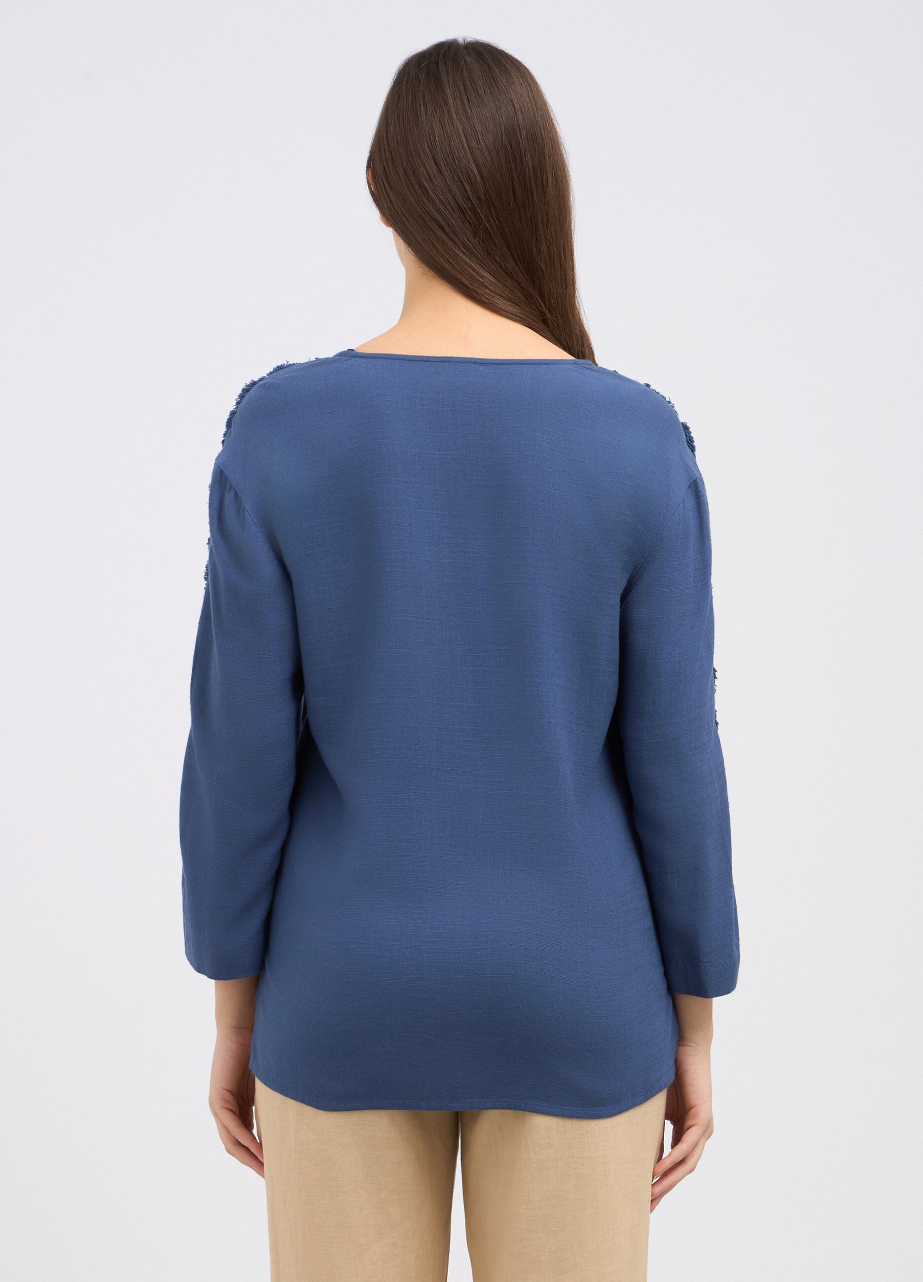 Blusa in misto lino sfrangiata donna_1