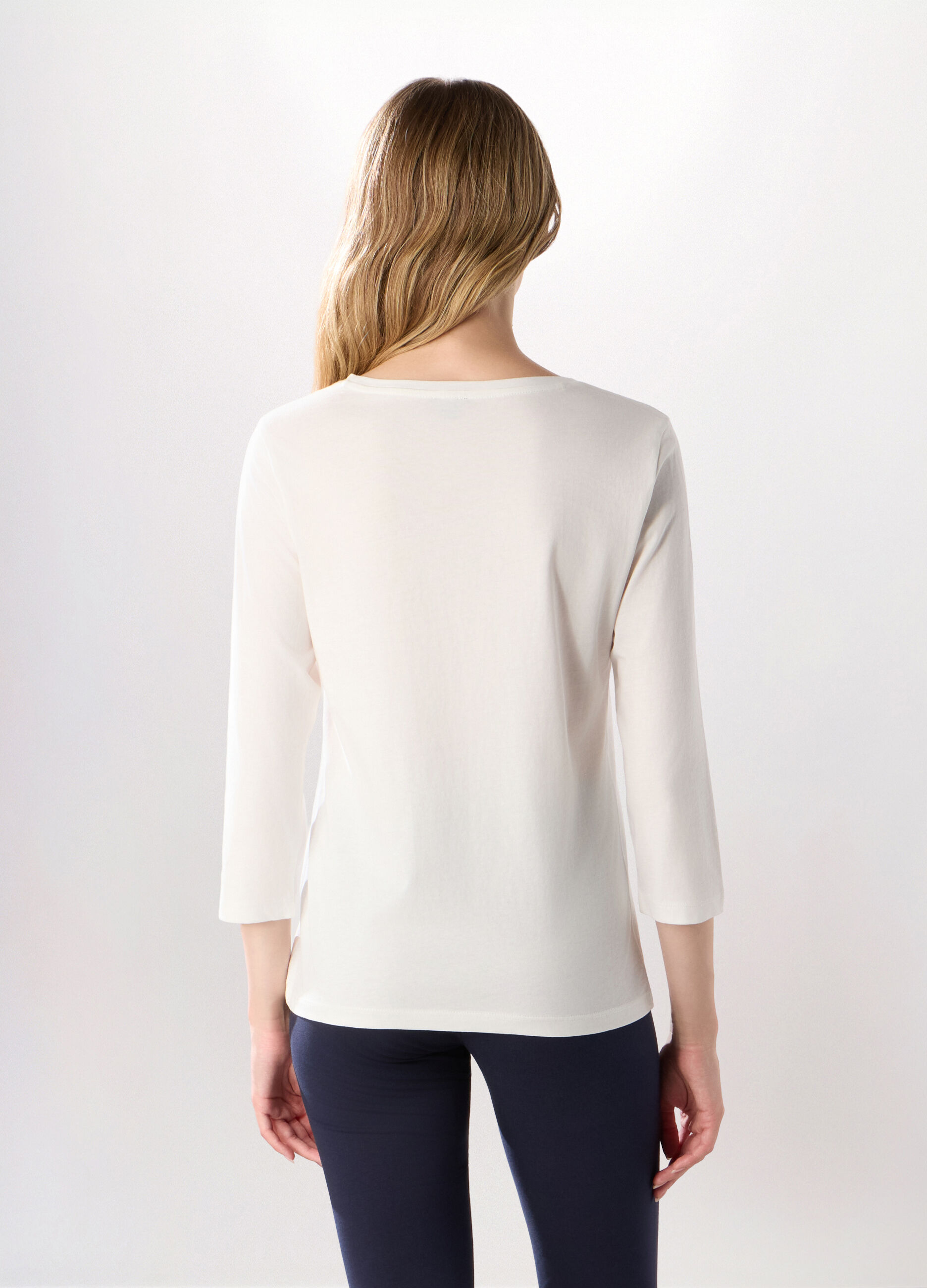 T-shirt in puro cotone con maniche a 3/4 donna_1