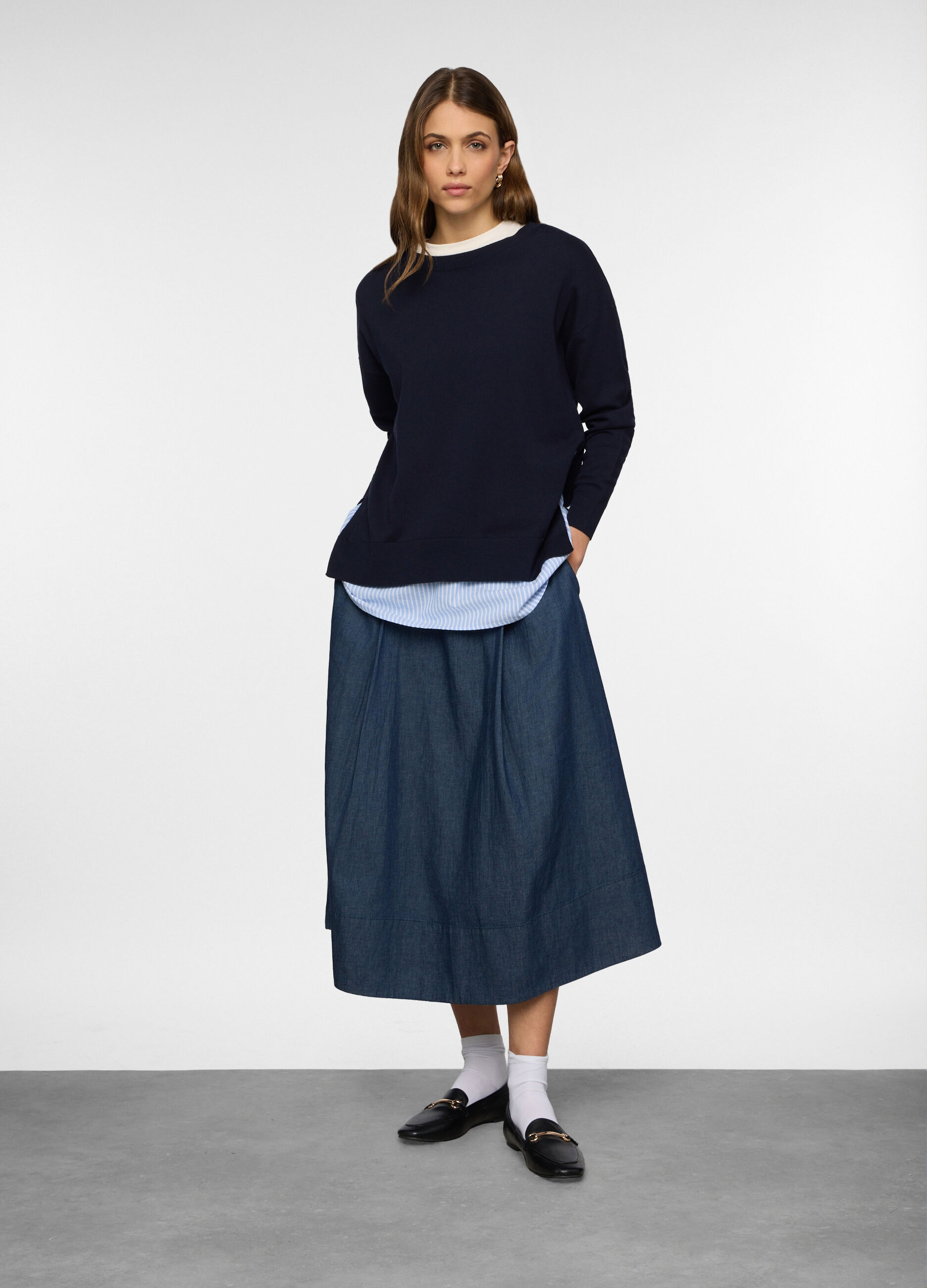 Pullover girocollo rasato con inserto donna_0