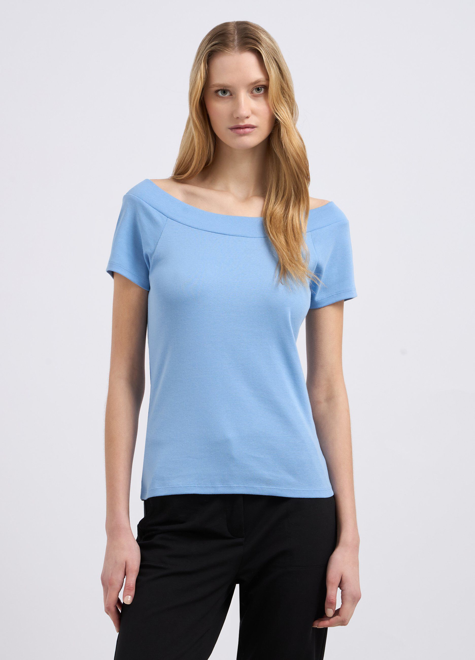 T-shirt in puro cotone con scollo a barchetta donna_0