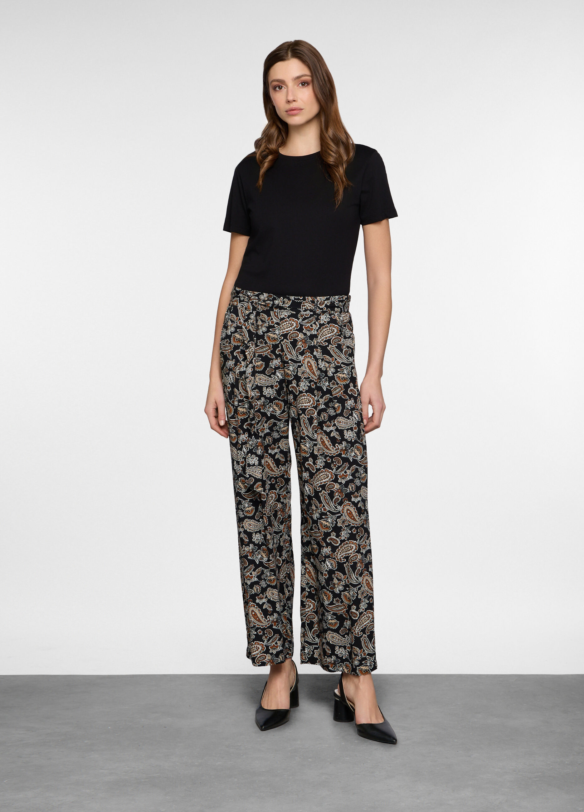 Pantaloni wide leg in pura viscosa donna_0