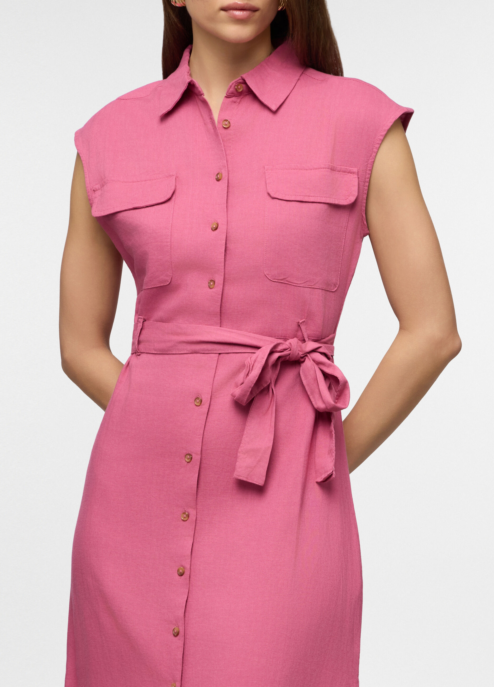 Abito lungo chemisier misto lino donna_2