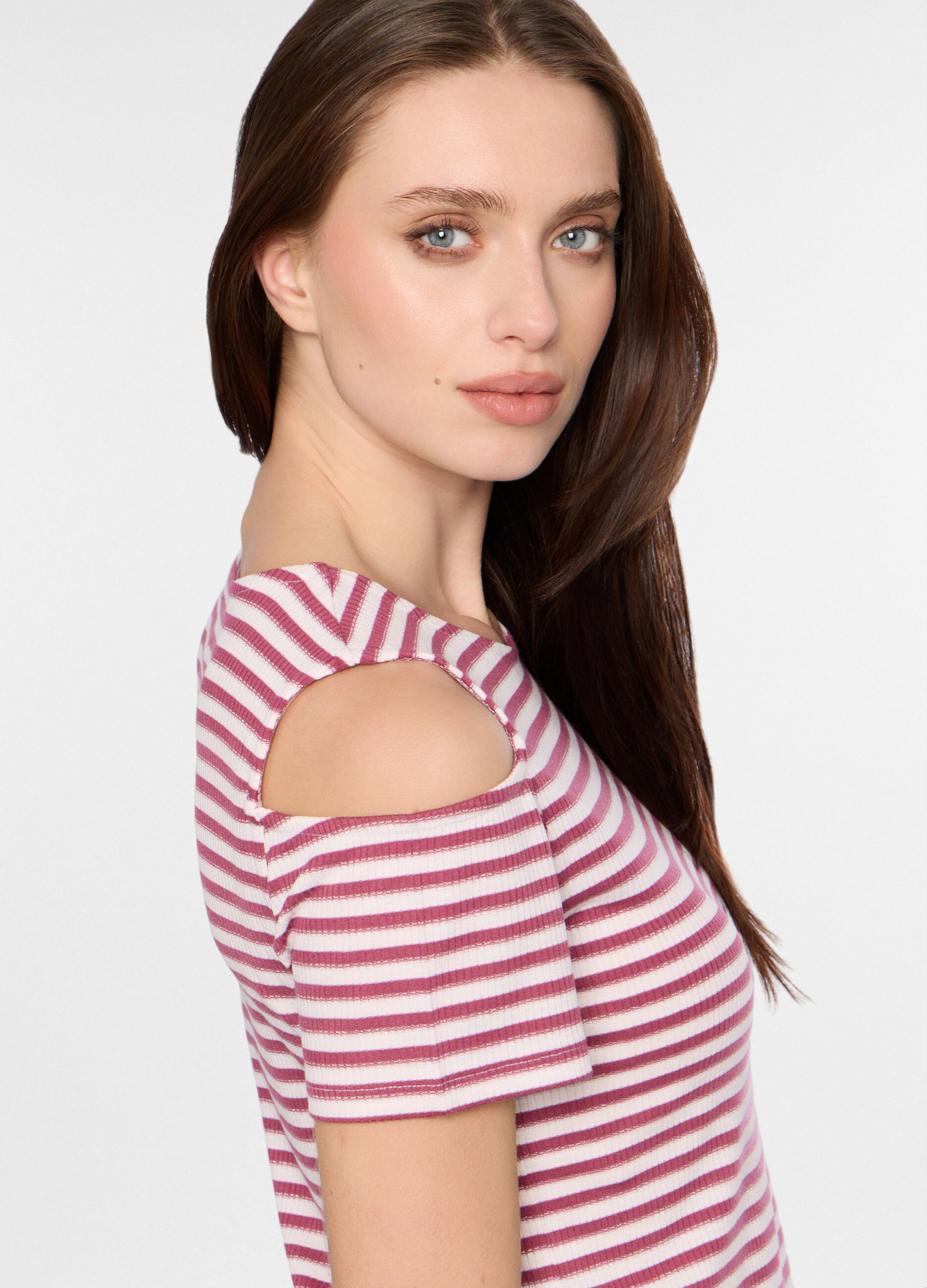 T-shirt girocollo in costina donna_2