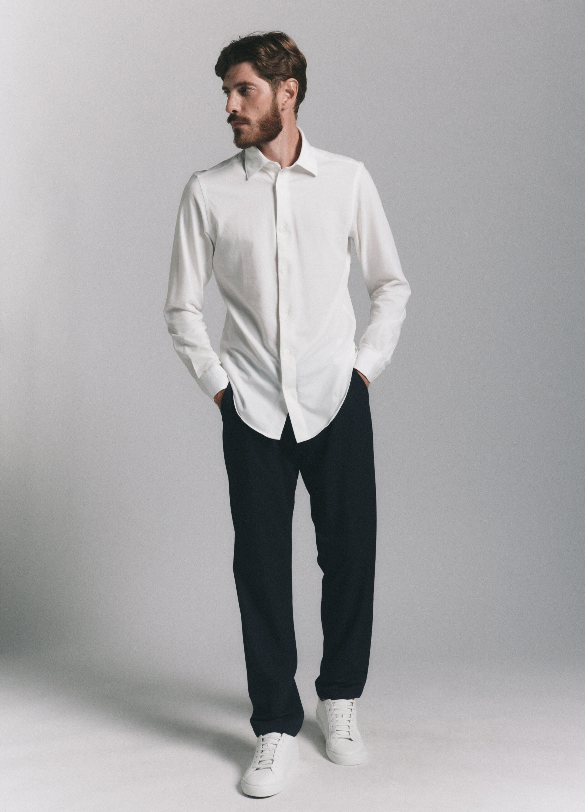 Camicia slim fit in jersey misto cotone uomo_0