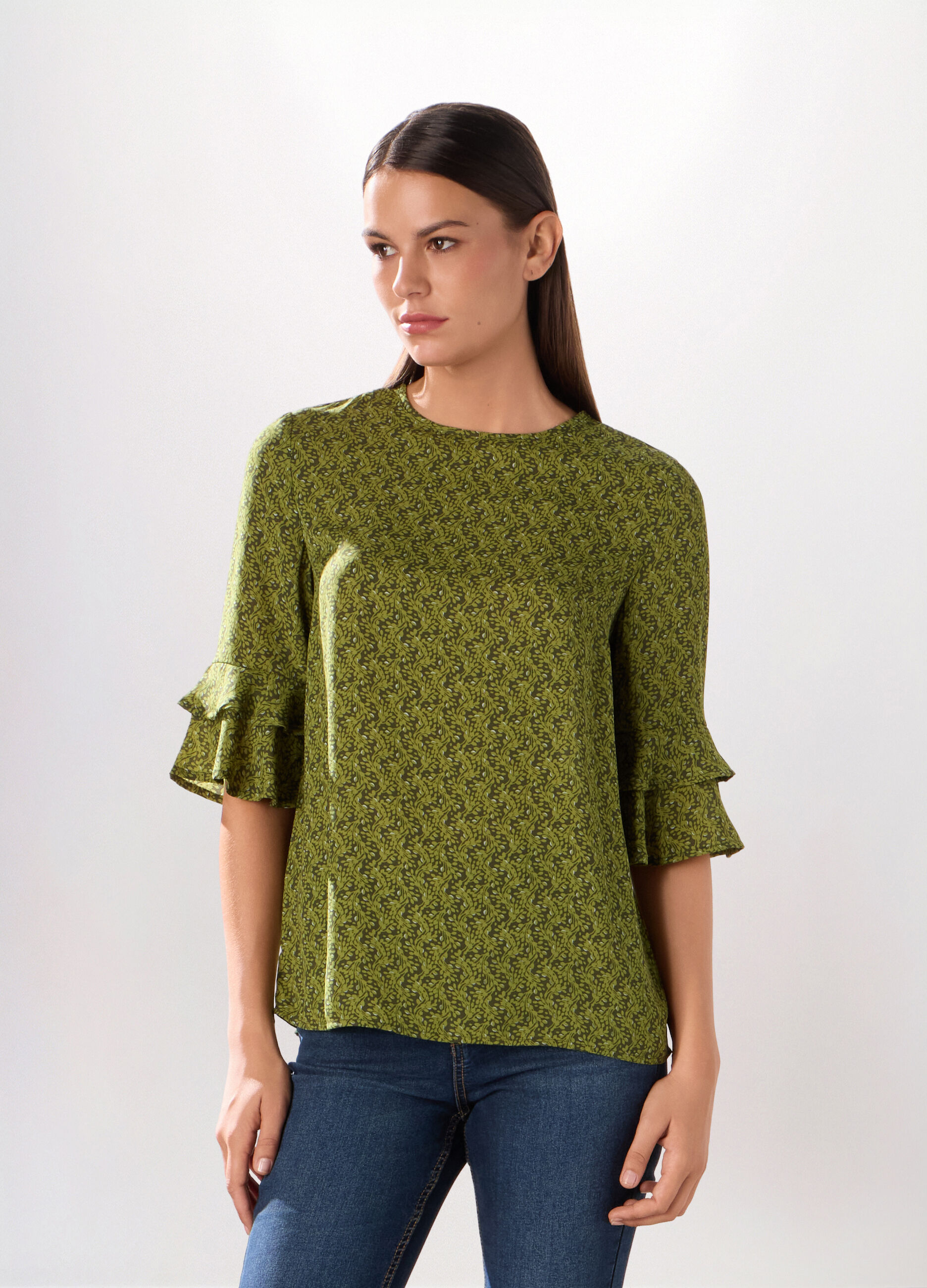 Blusa crepe con stampa donna_0