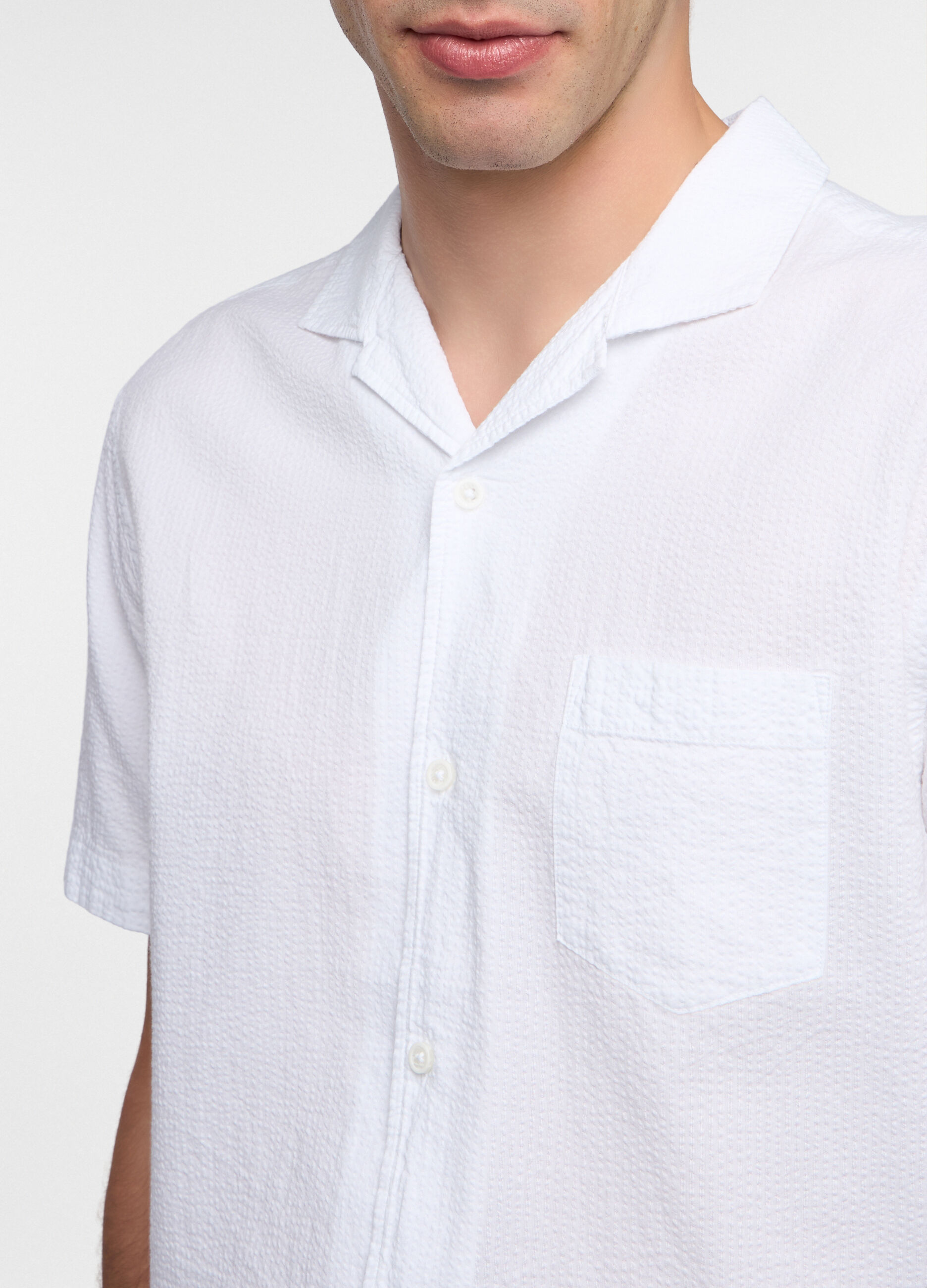 Camicia a maniche corte in cotone seersucker uomo