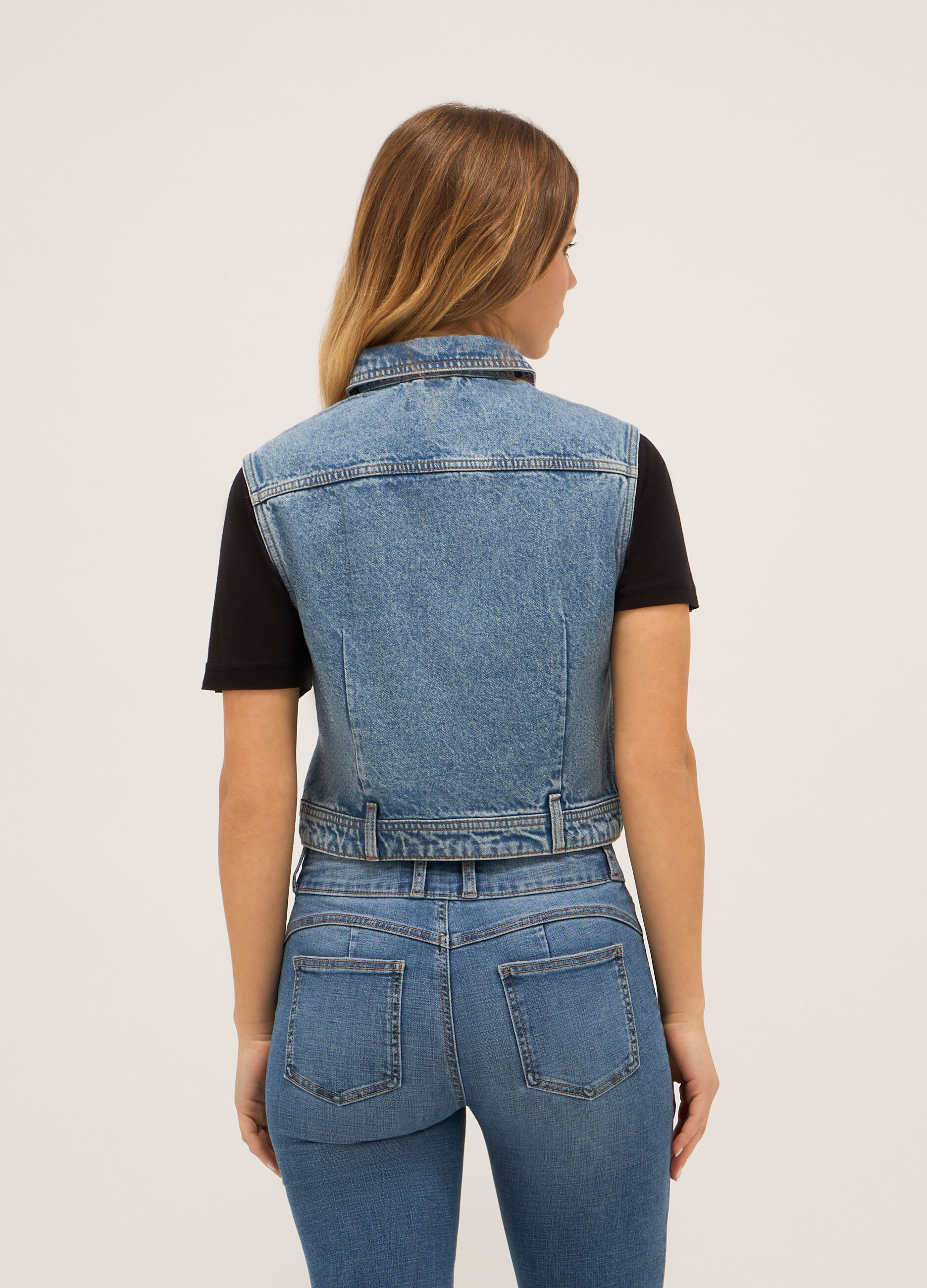 Gilet in denim di puro cotone donna_1