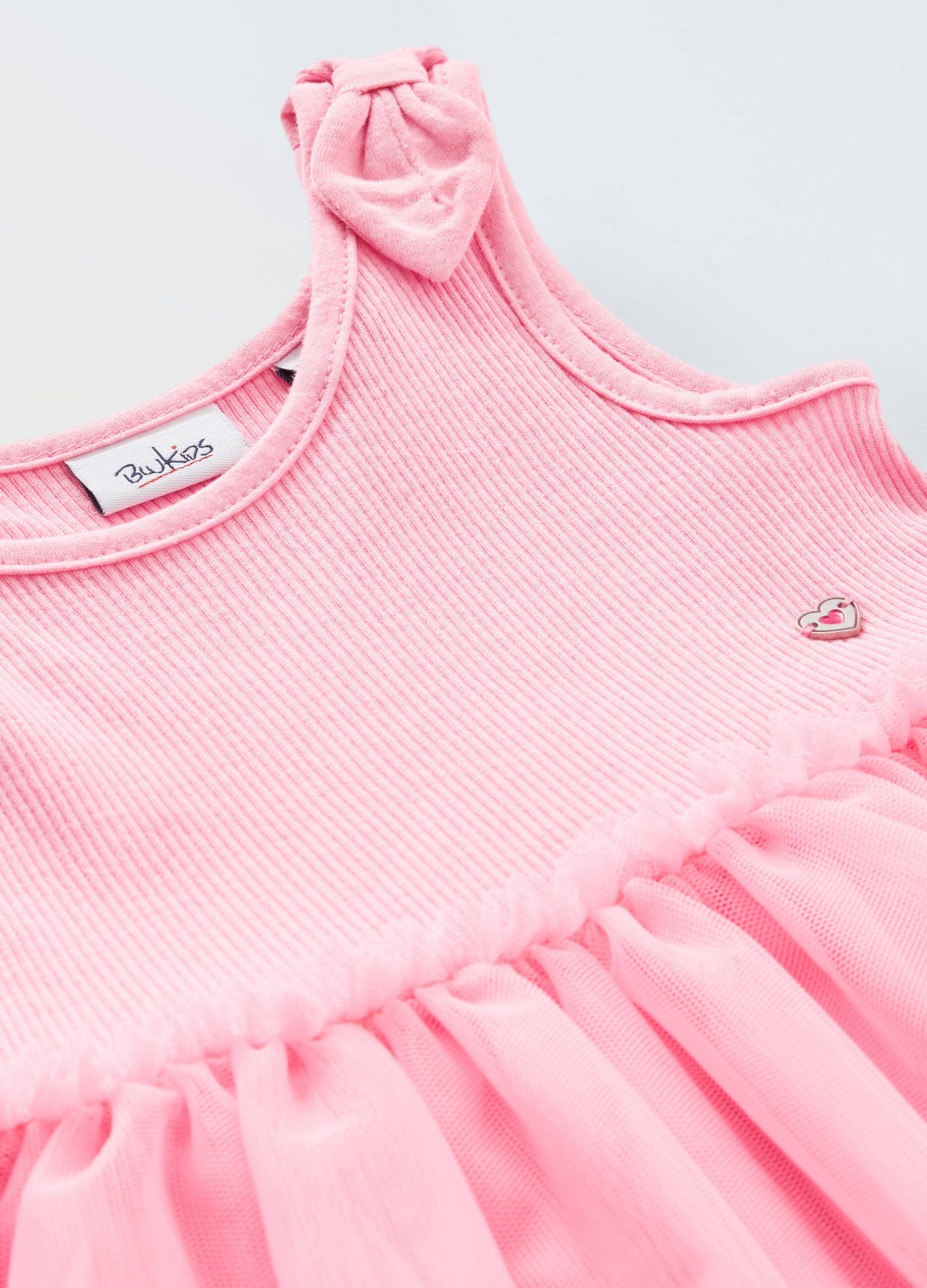 Vestito in misto cotone con tulle neonata_1