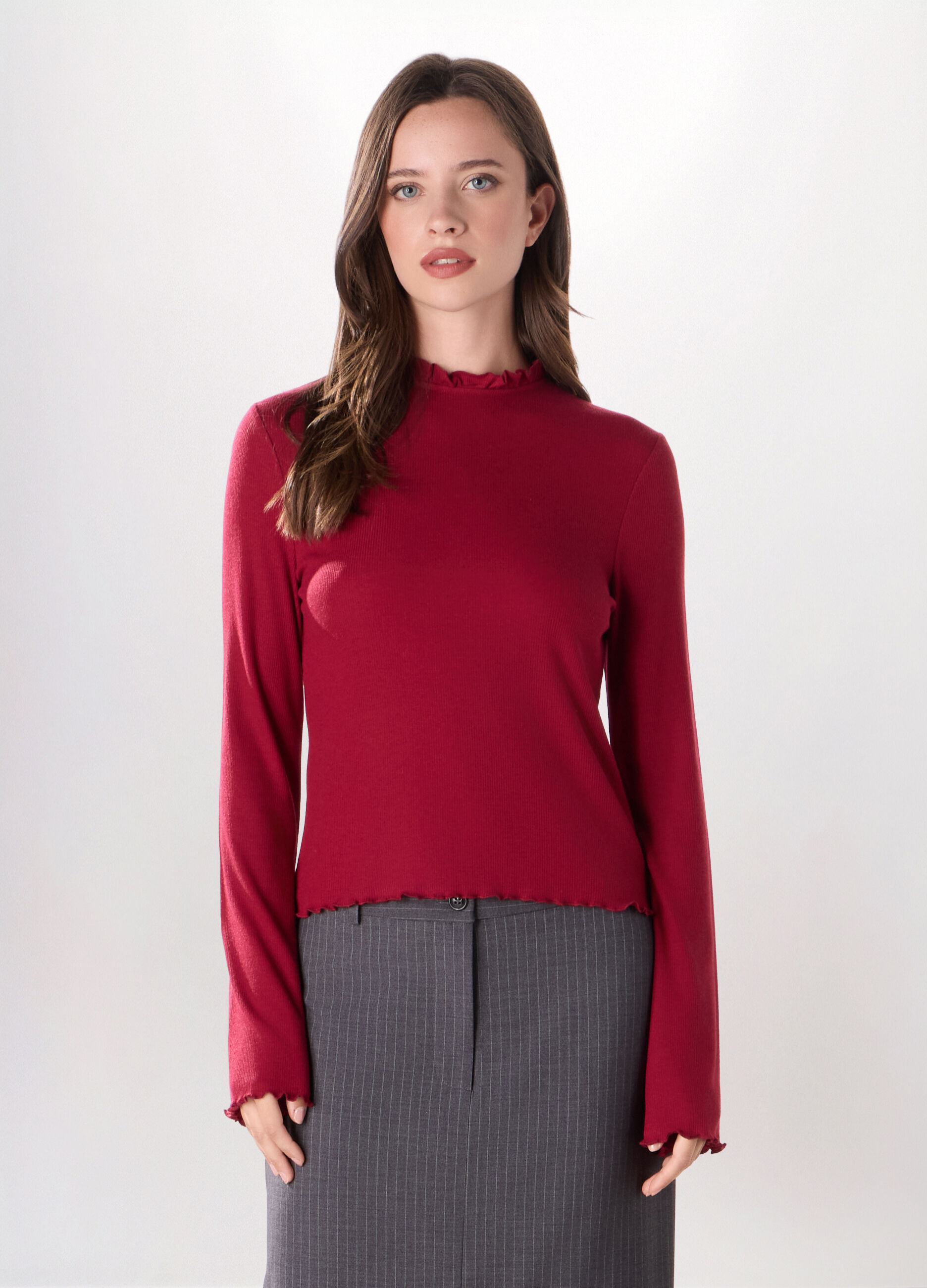 T-shirt in costina di misto viscosa stretch donna_0