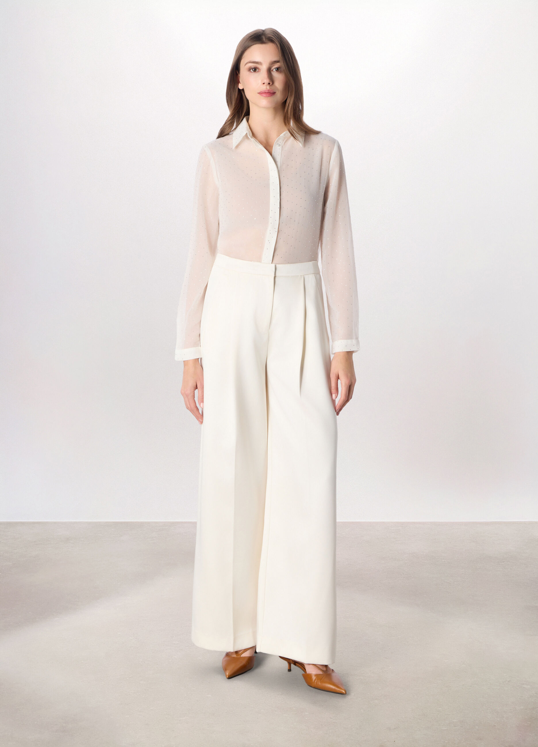 Pantaloni palazzo in raso misto viscosa donna_0