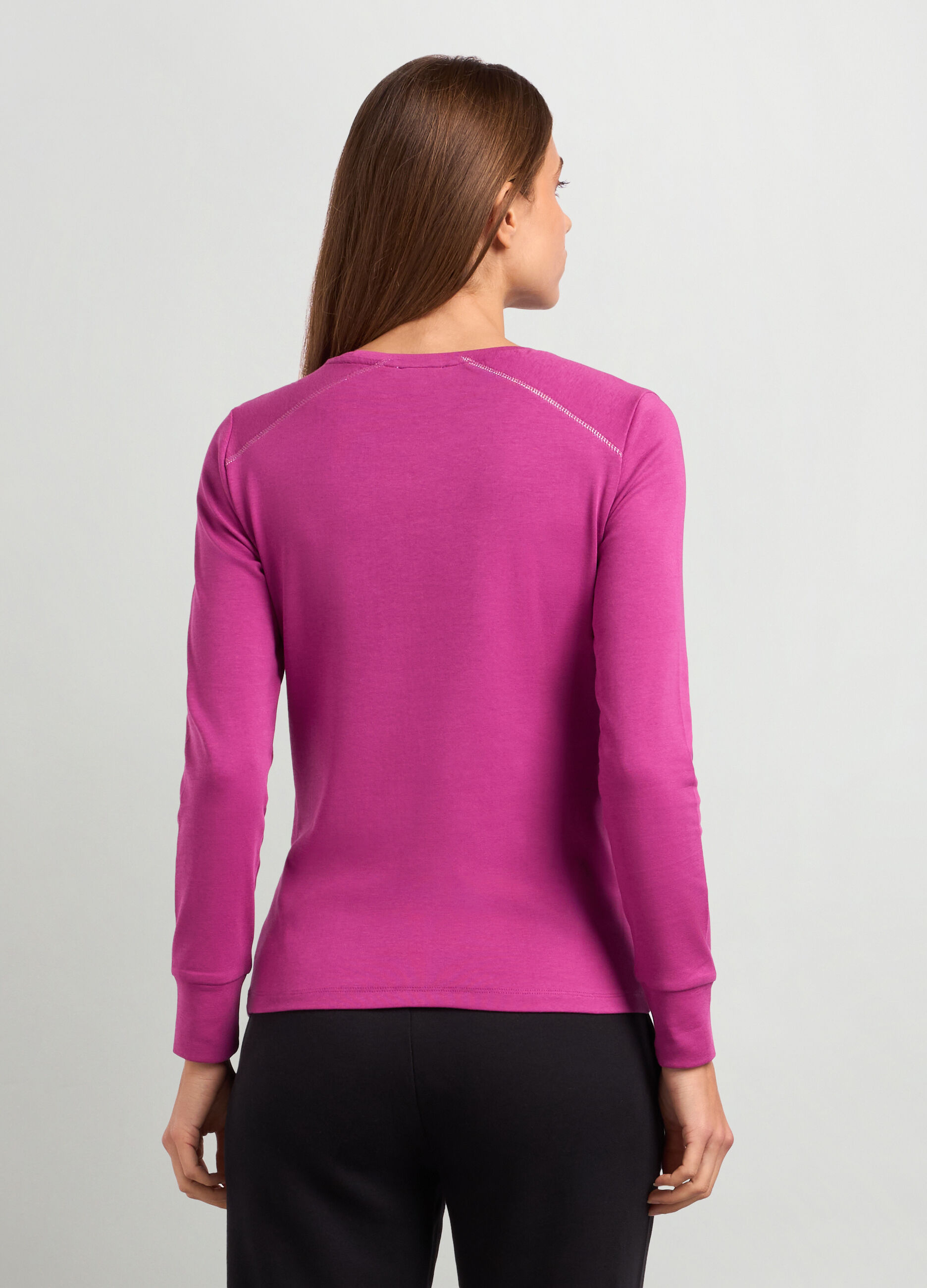 T-shirt a maniche lunghe in cotone stretch donna_1