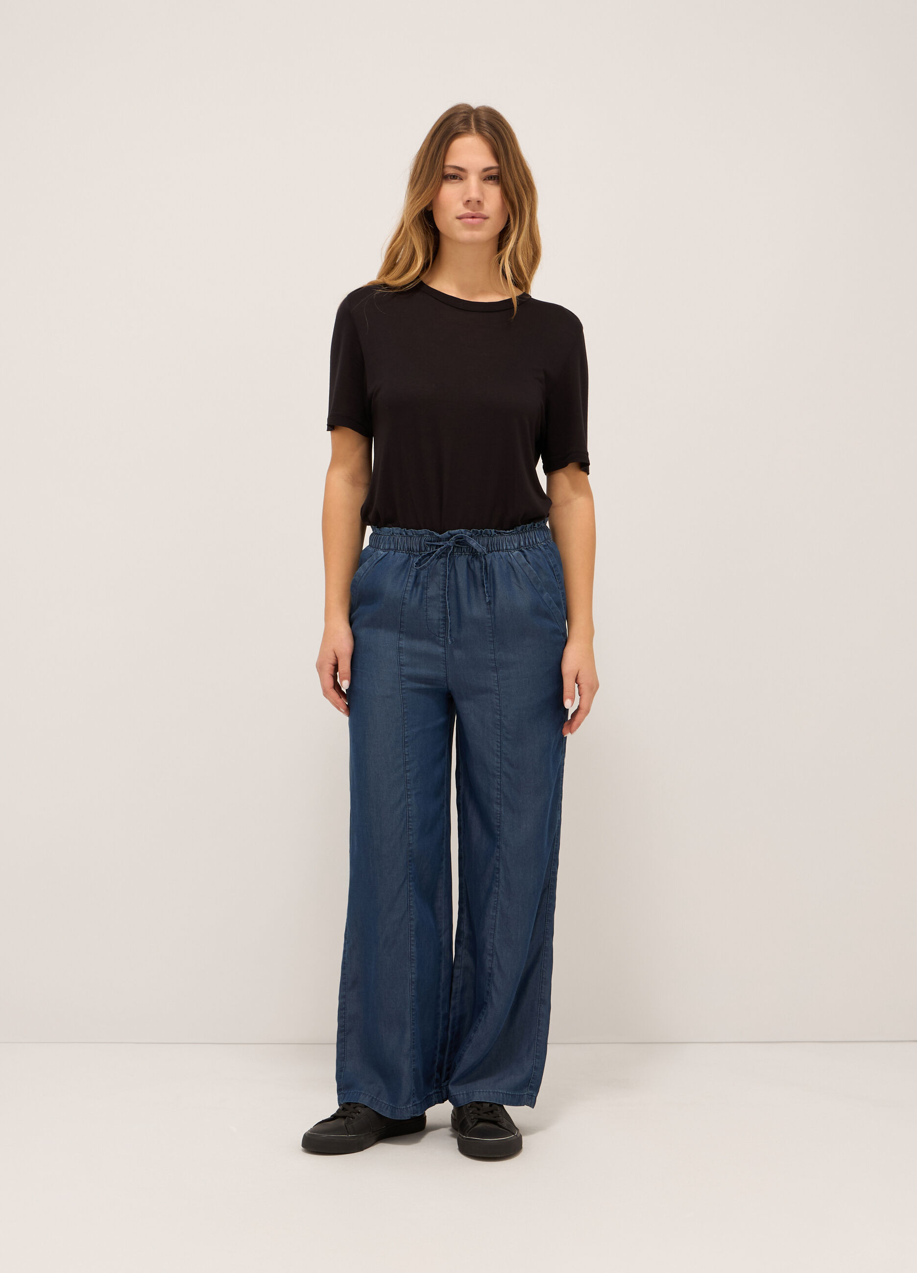 Pantaloni wide leg in pura lyocell donna_0