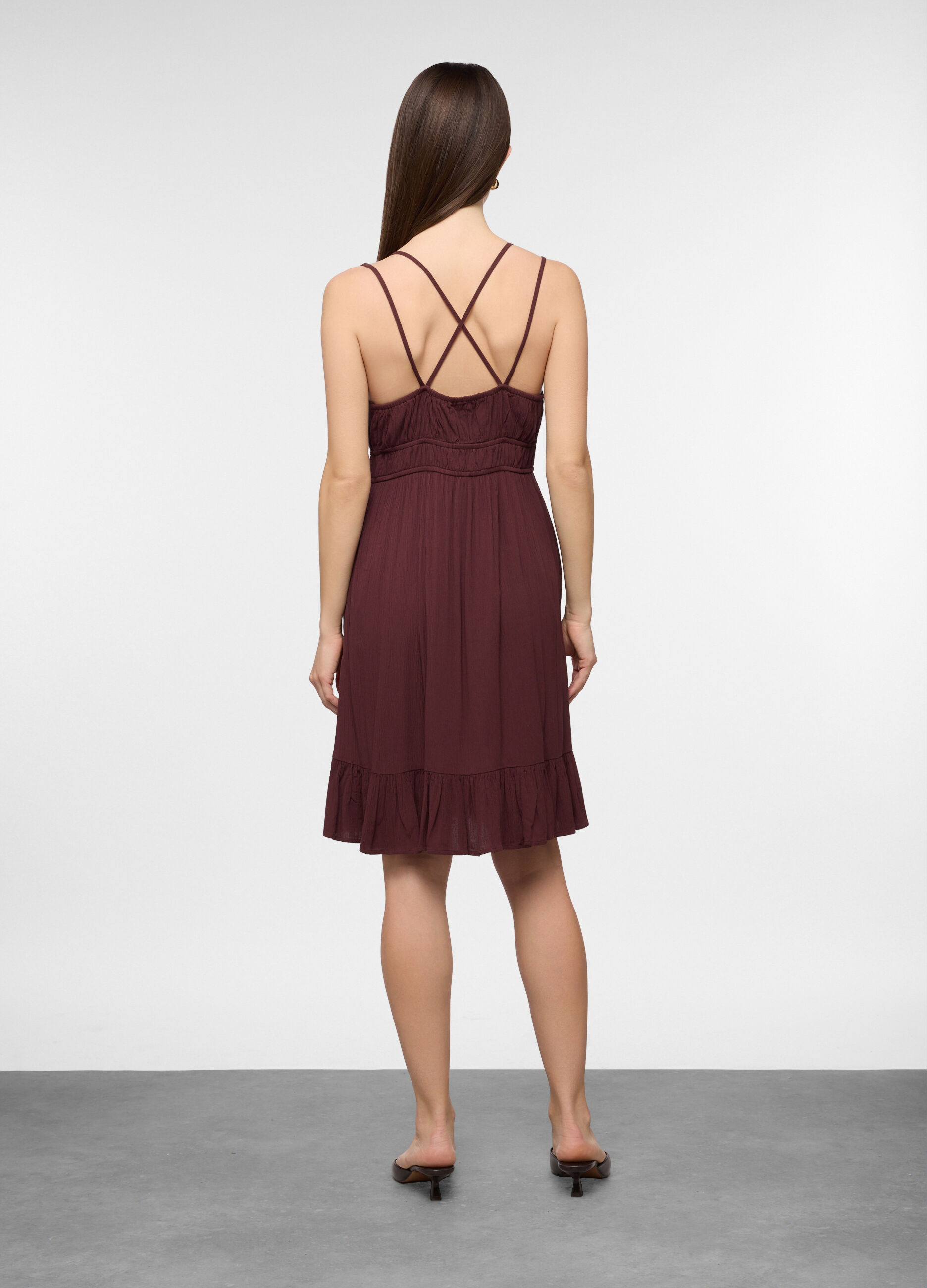 Abito corto fitted in pura viscosa crepe donna_1