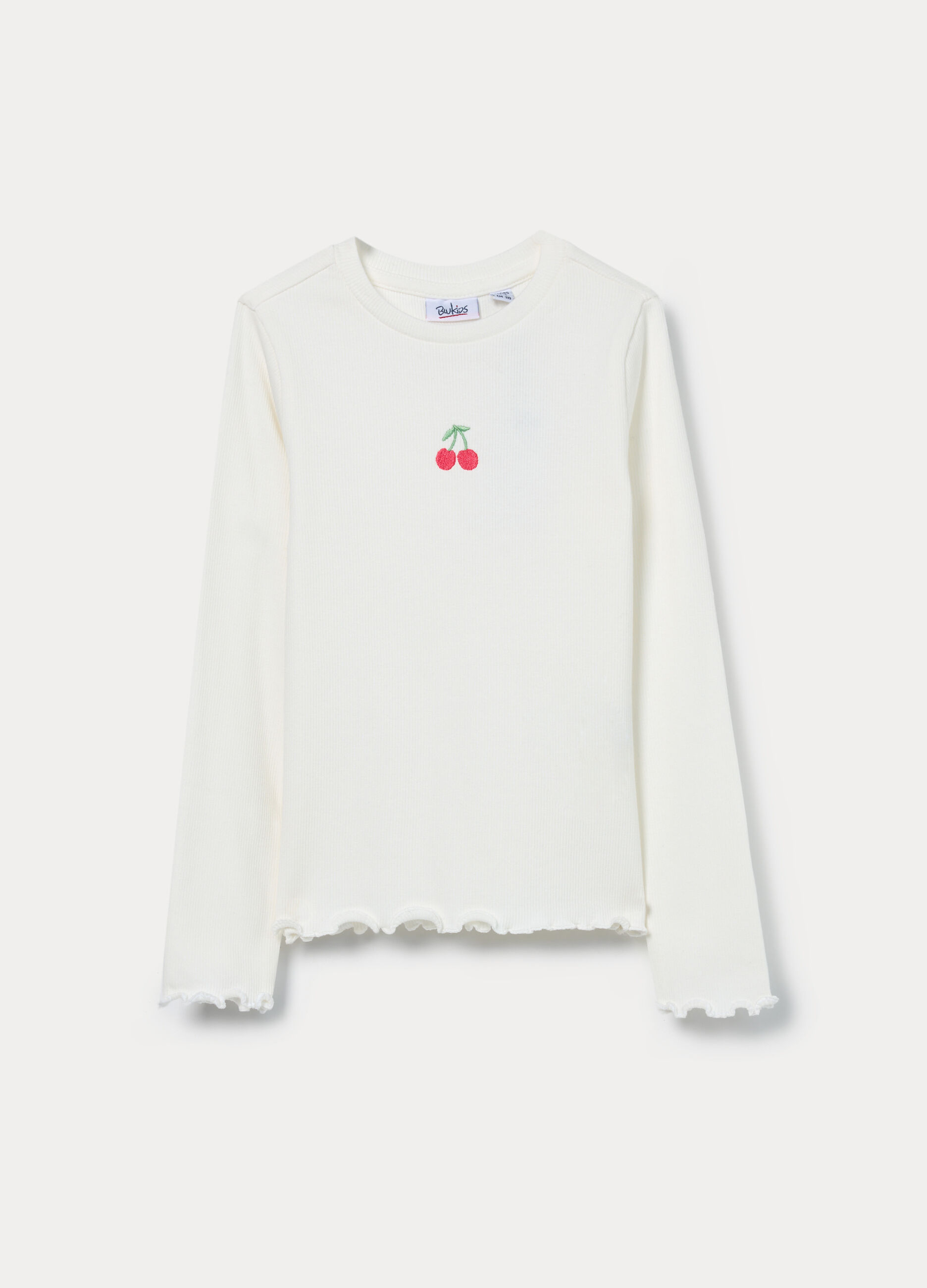 T-shirt in costina di cotone stretch bambina_0