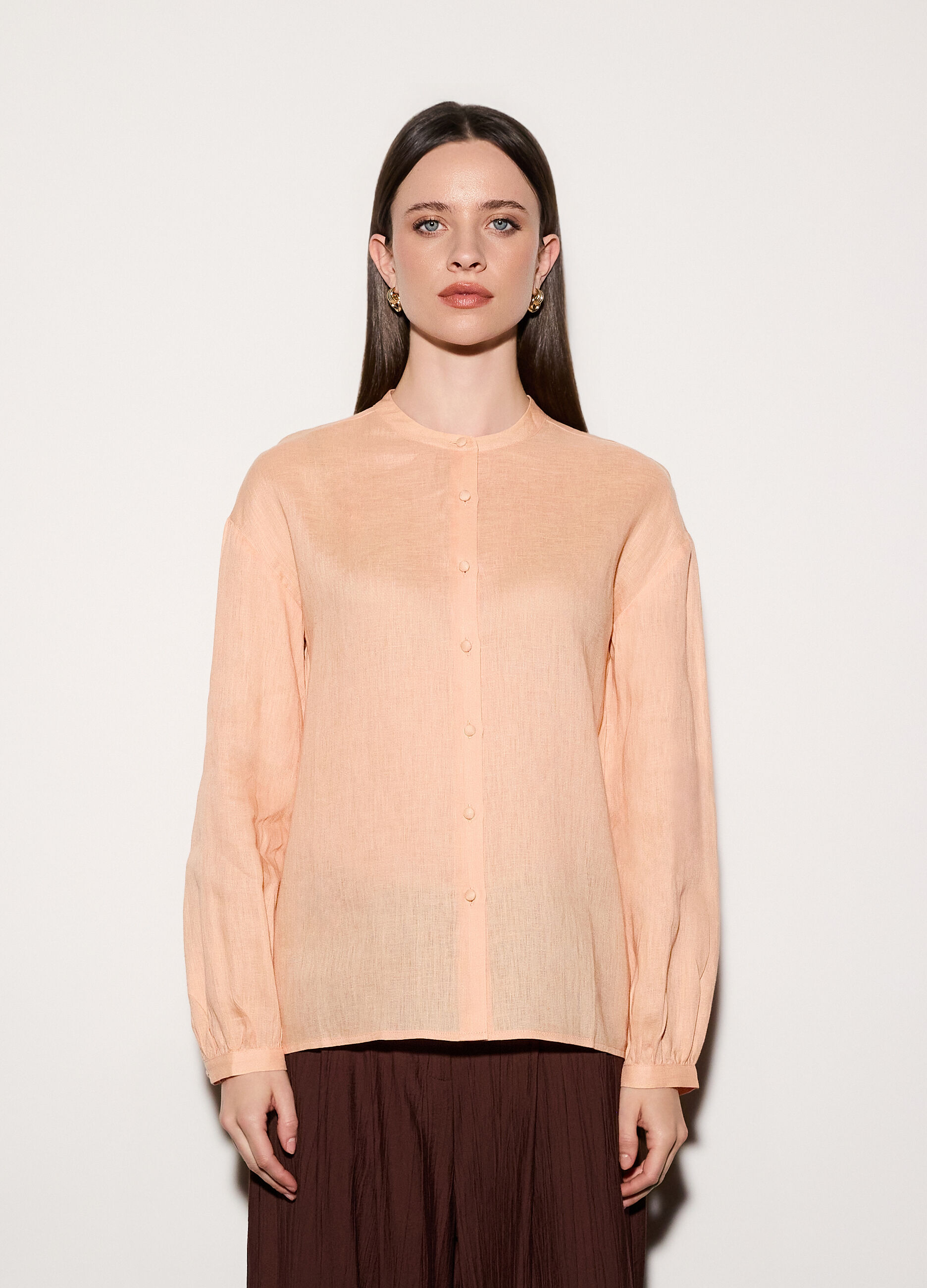 Camicia regular fit girocollo in puro lino donna_1