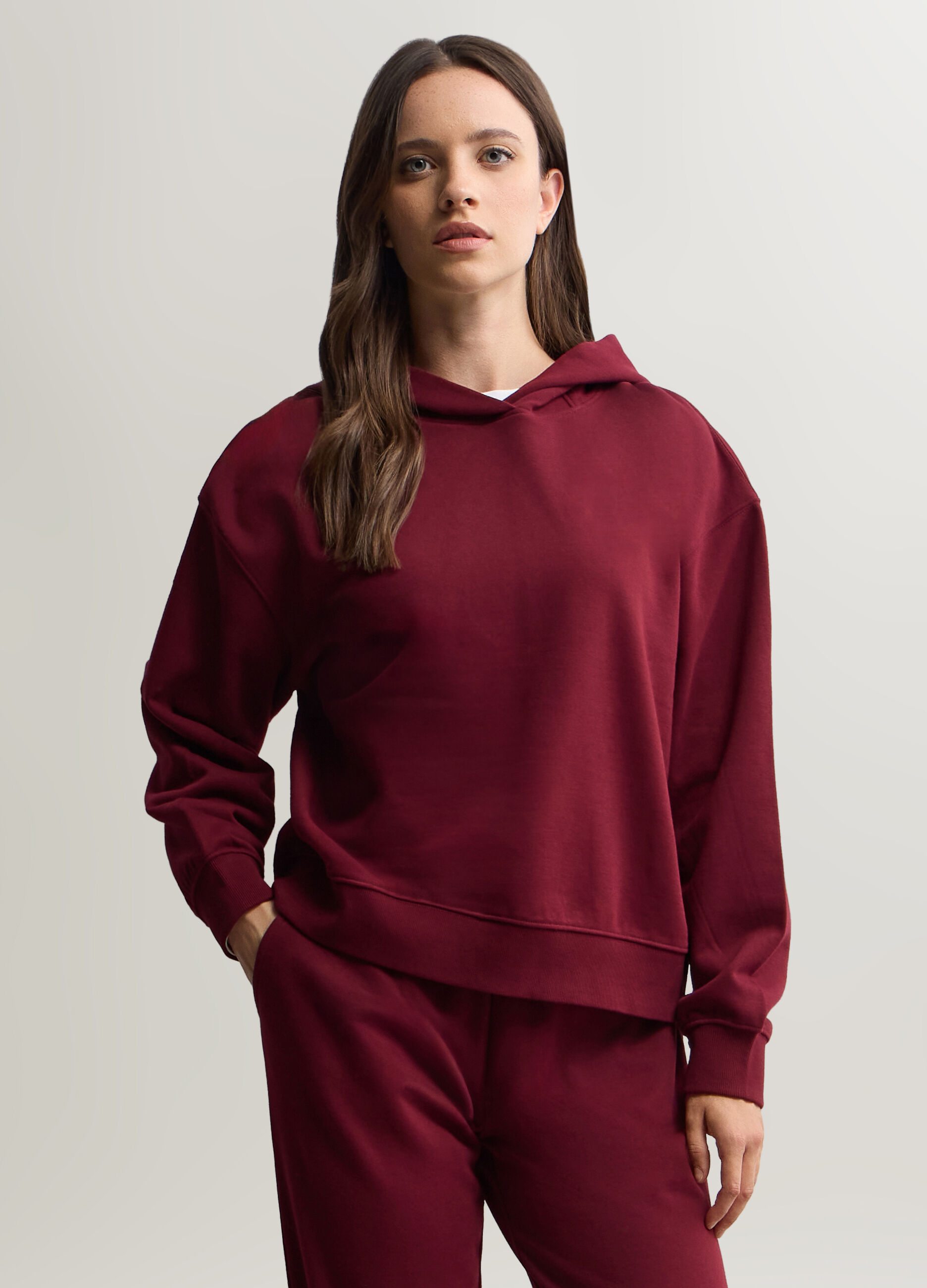 Felpa misto cotone con cappuccio donna_0