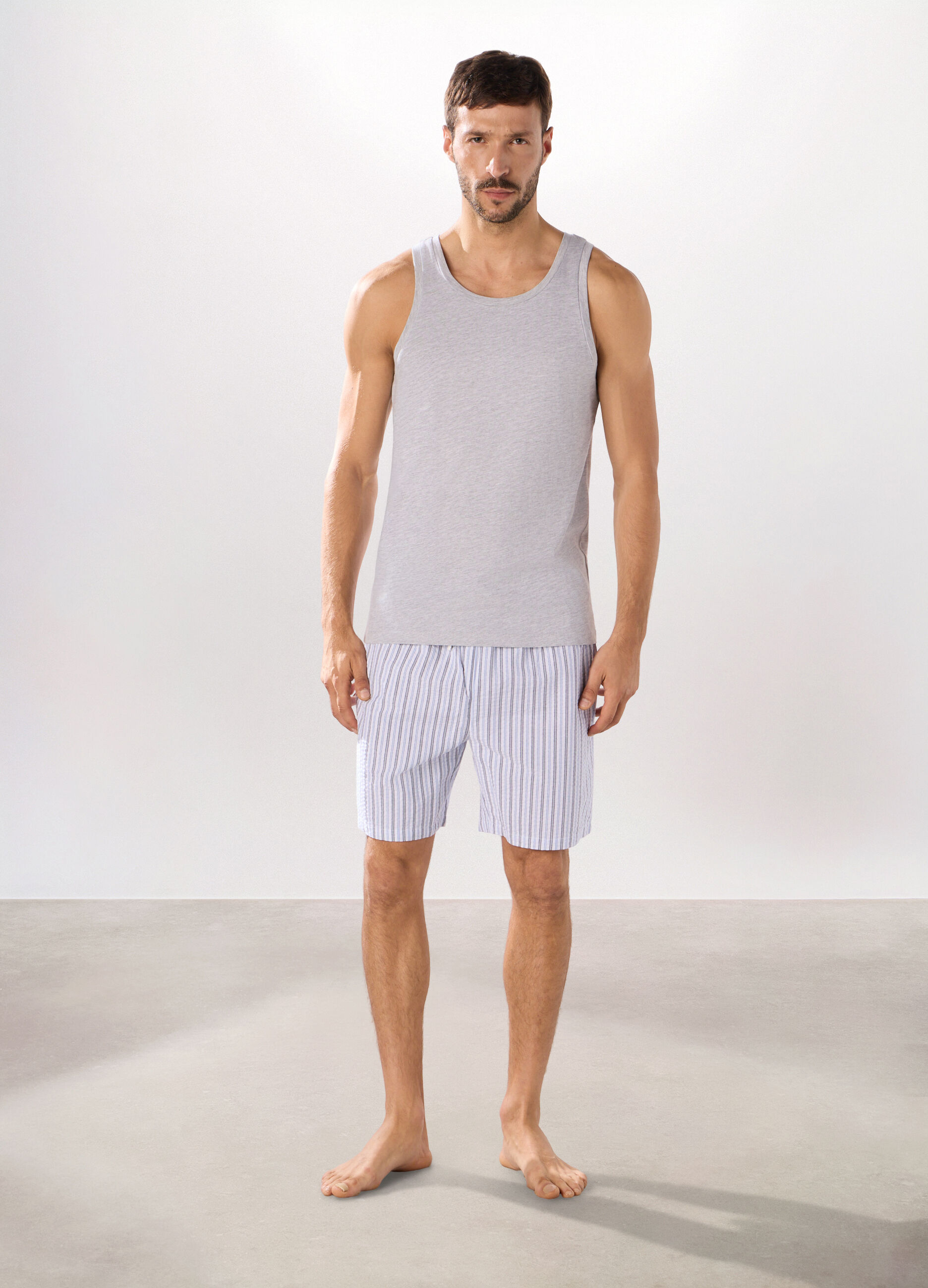 Pantaloncini pigiama in cotone seersucker uomo_0