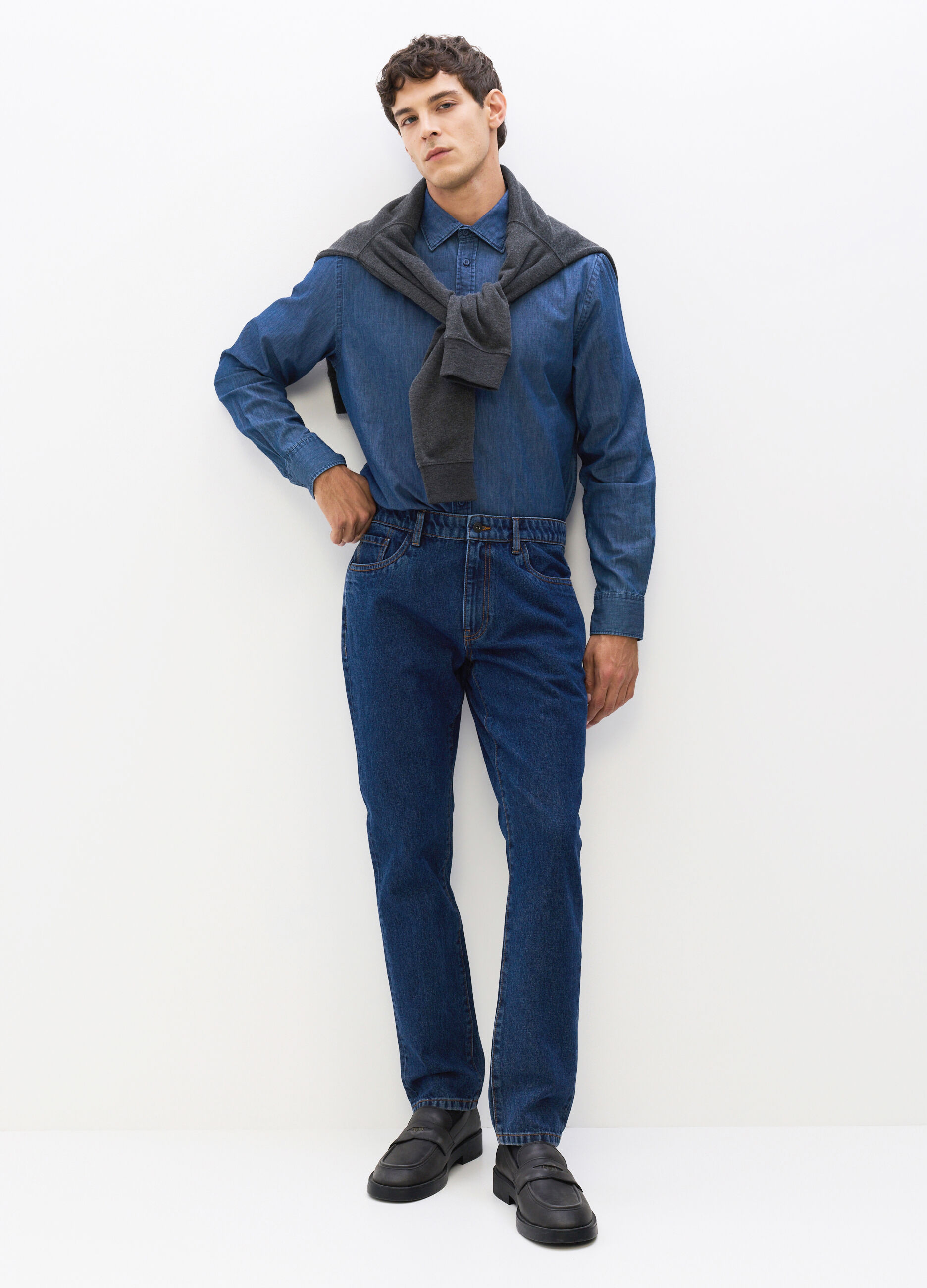Jeans slim fit in denim di cotone uomo_0